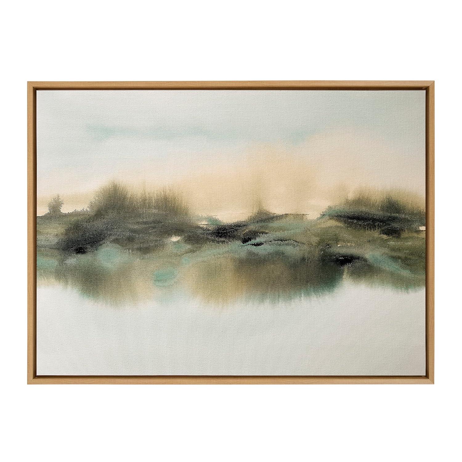28" x 38" Sylvie Tranquil Meadows Framed Canvas by Amy Lighthall Natural: Home Office Wall Decor - Kate & Laurel All Things Decor