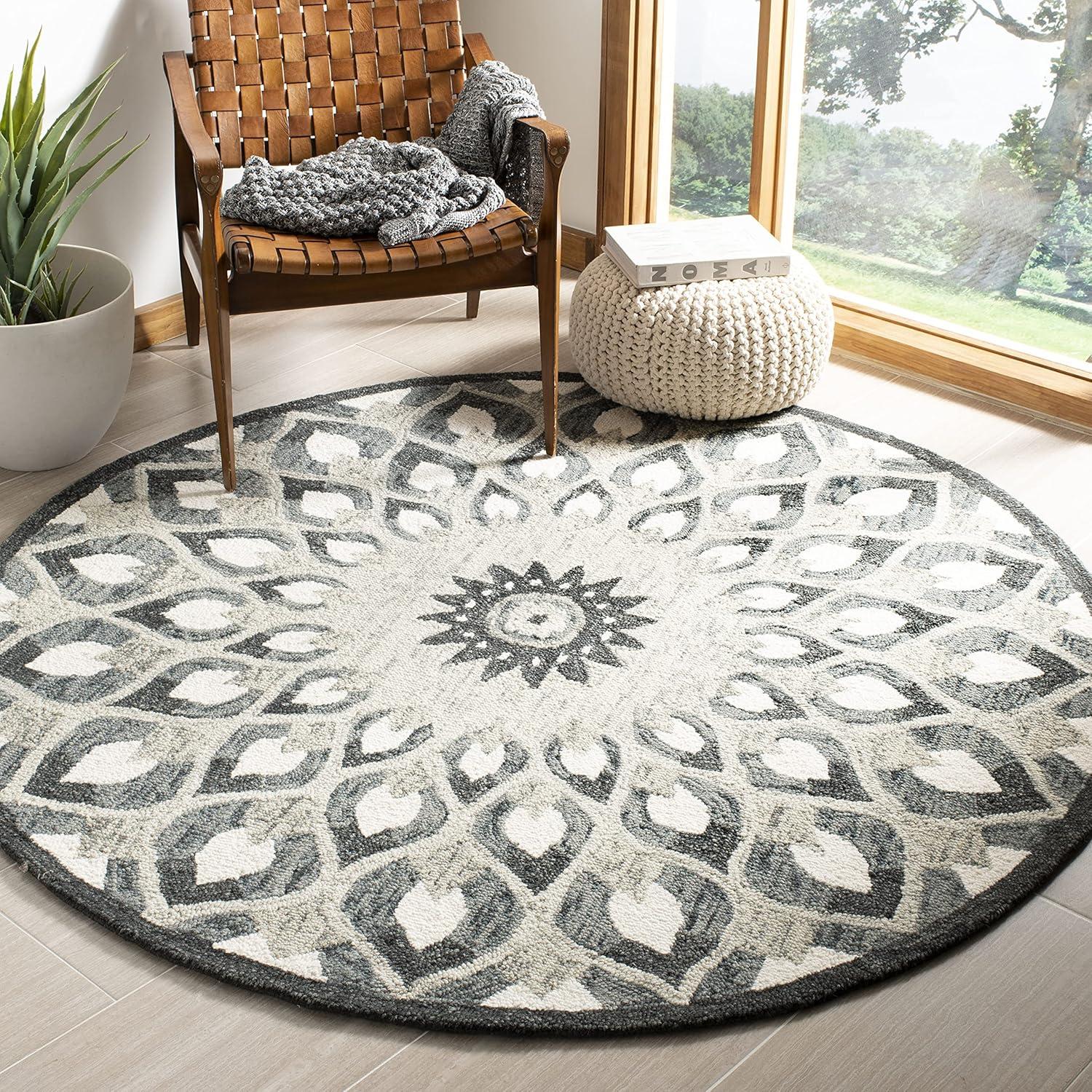 Novelty NOV603 Hand Tufted Area Rug - Charcoal/Ivory - 9' round - Safavieh.