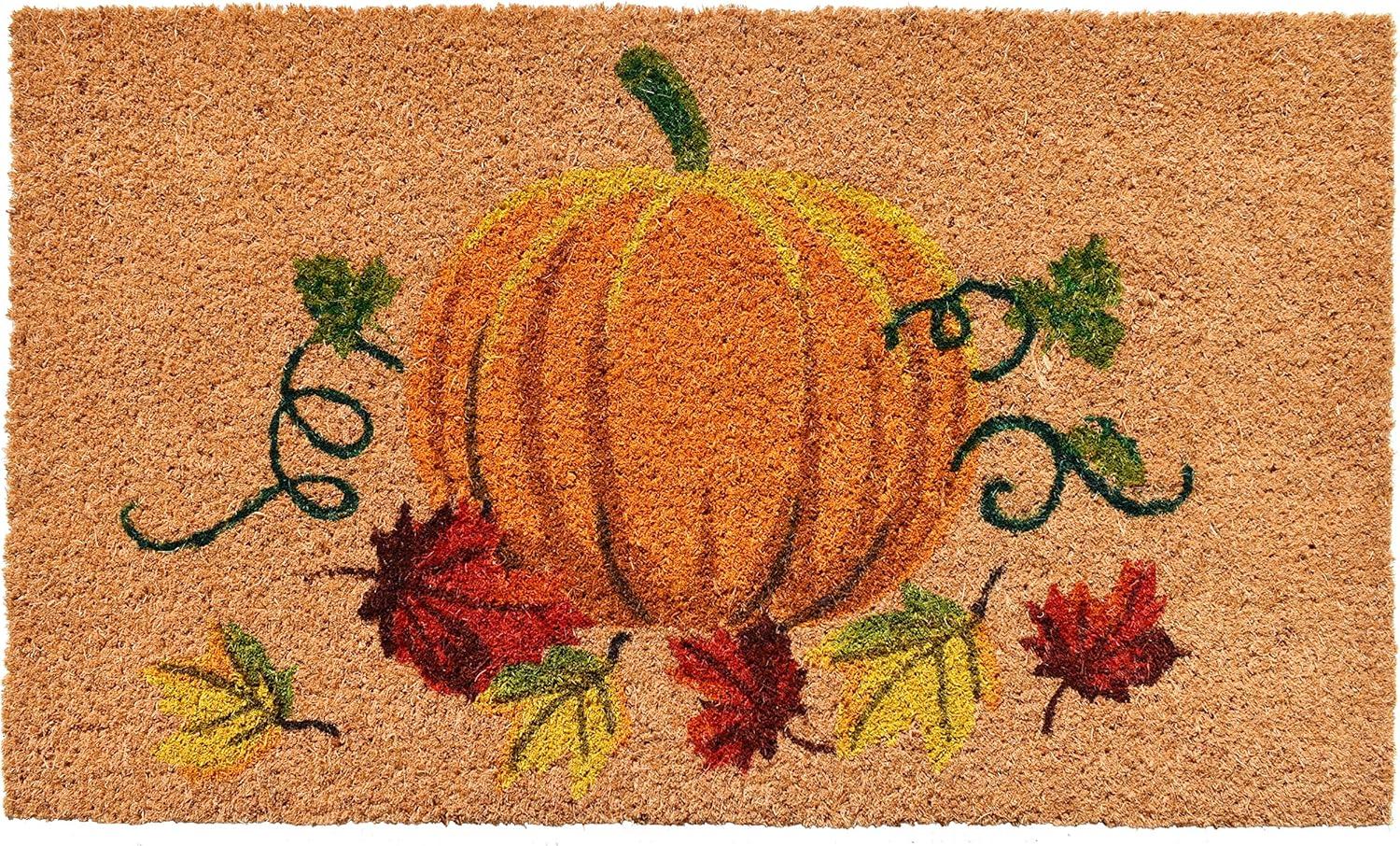 Nature's Bounty Multicolor Coir Outdoor Doormat with Pumpkin Design