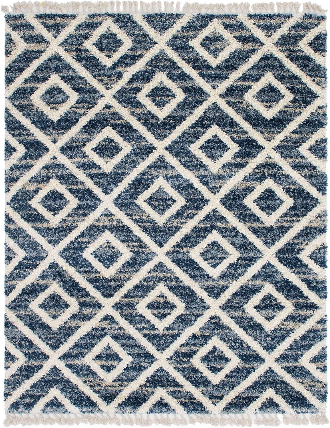 Unique Loom 8' 0 x 10' 0 Blue Hygge Shag Diamond Area Rug