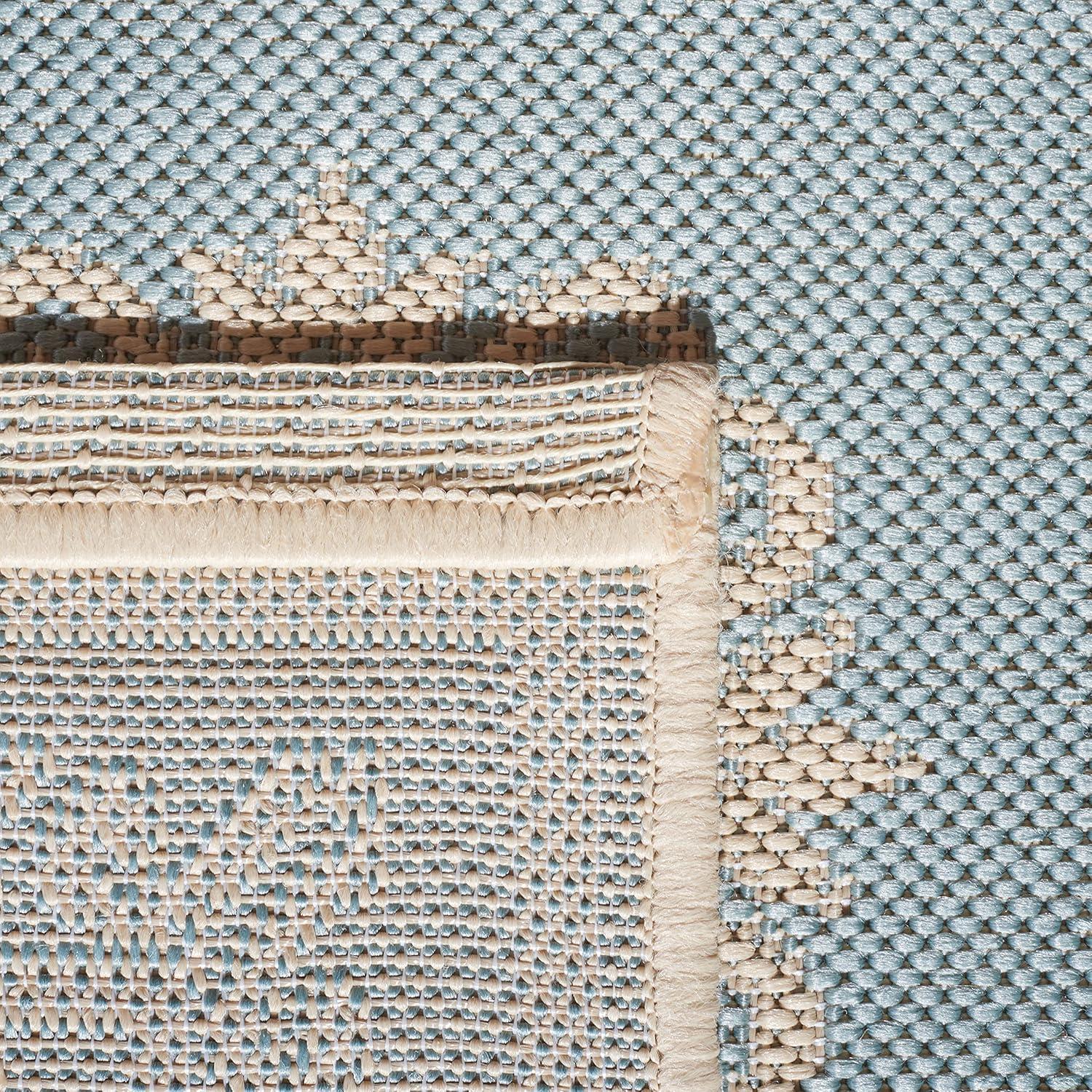 SAFAVIEH Beach House Callahan Geometric Indoor/Outdoor Area Rug Blue/Cream, 7'10" x 10'