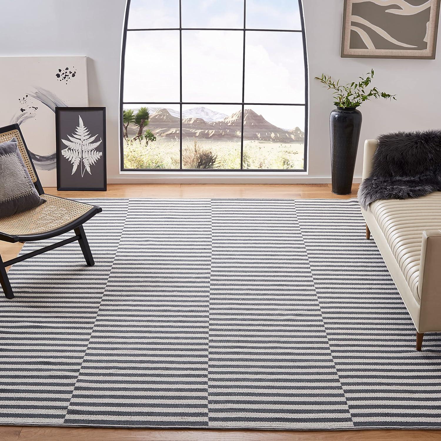 SAFAVIEH Montauk Raeyln Geometric Cotton Area Rug, Ivory/Grey, 10' x 14'