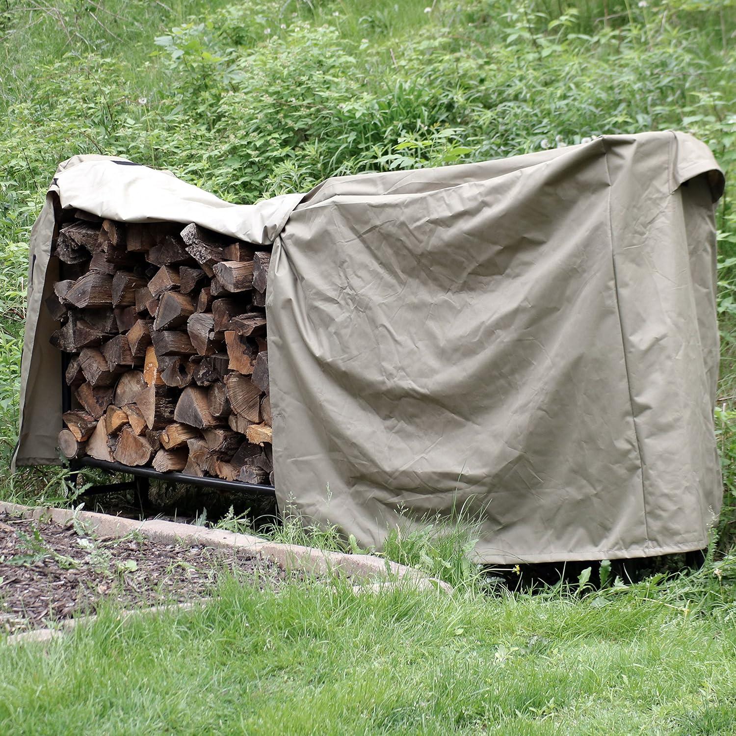 Sunnydaze Outdoor Weather-Resistant Durable Polyester with PVC Backing Firewood Log Hoop Cover - 8' - Khaki