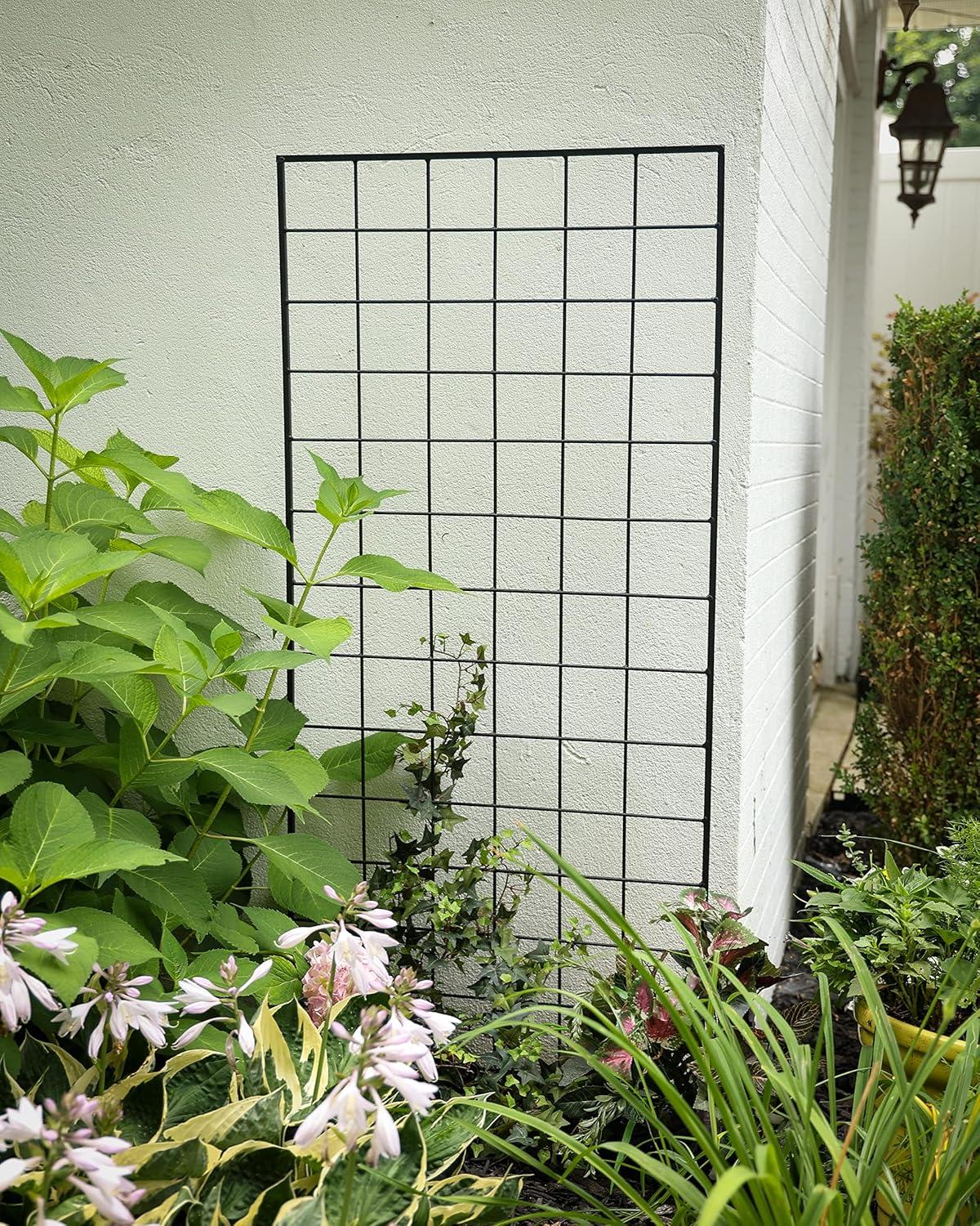 Matte Black 64" Steel Garden Trellis for Outdoor Use