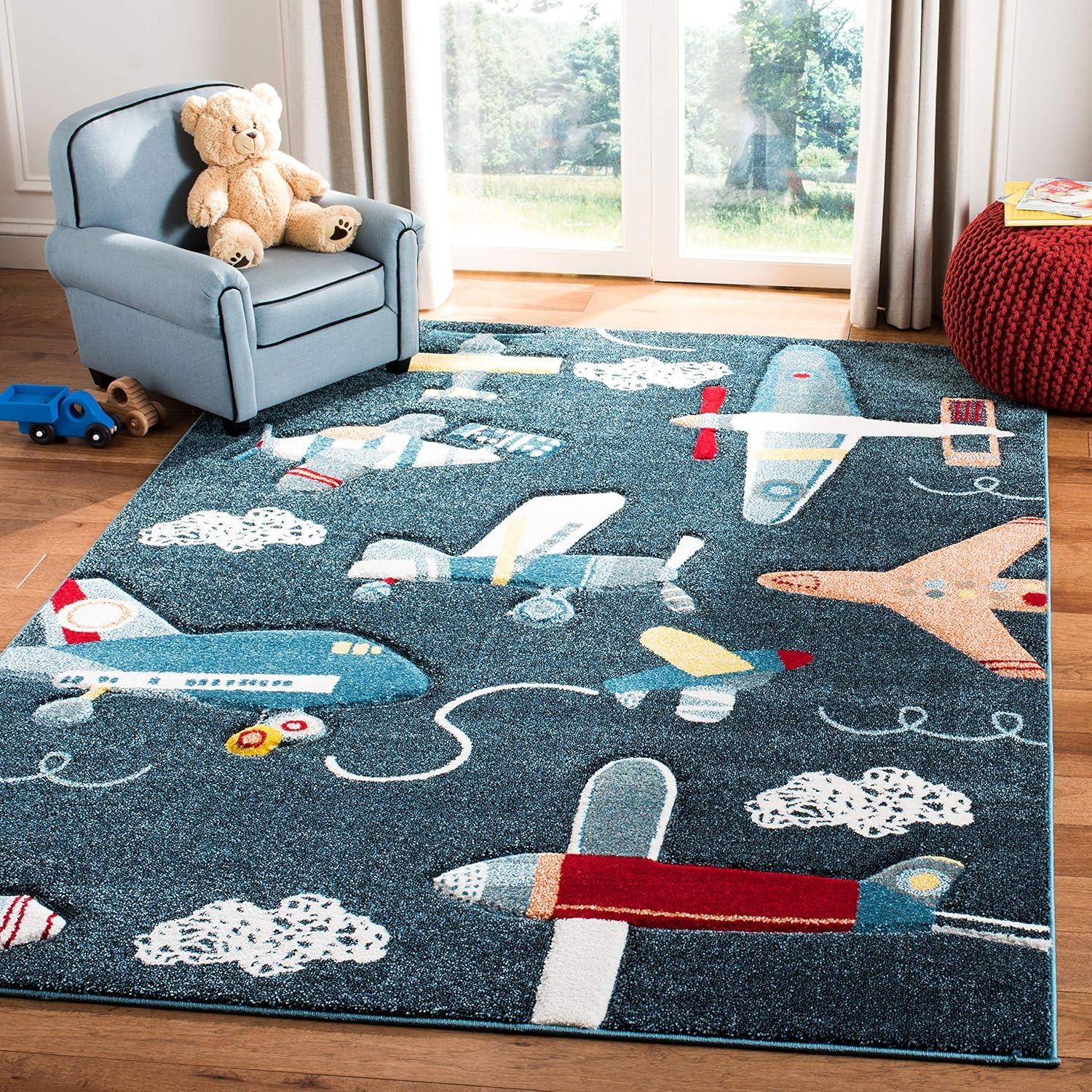 Carousel Kids  CRK167 Loomed Indoor Area Rug - Navy/Ivory - 6'7"x6'7" - Safavieh
