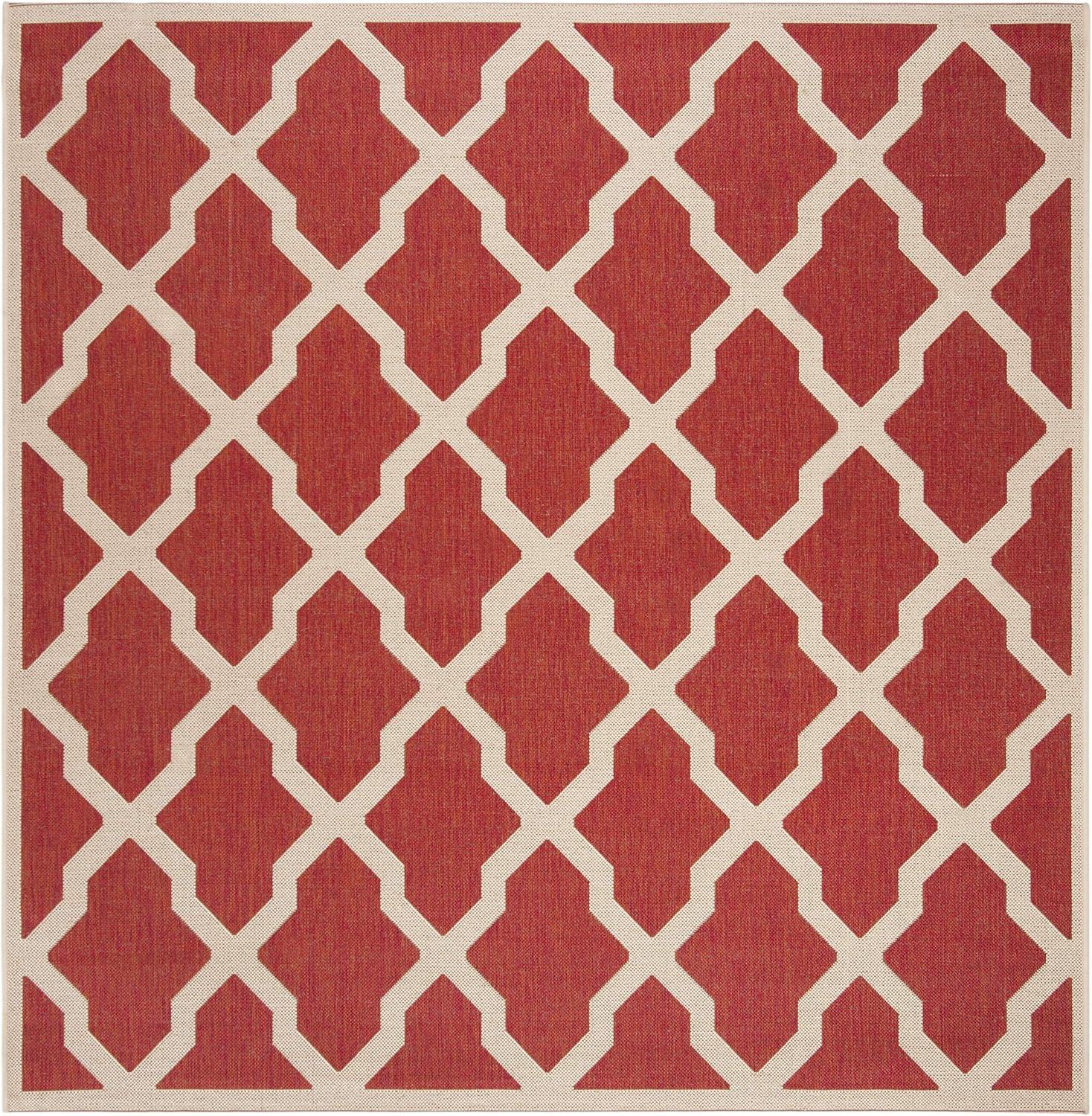Beach House BHS122 Power Loomed Indoor/Outdoor Area Rug - Red/Creme - 6'7"x6'7" - Safavieh