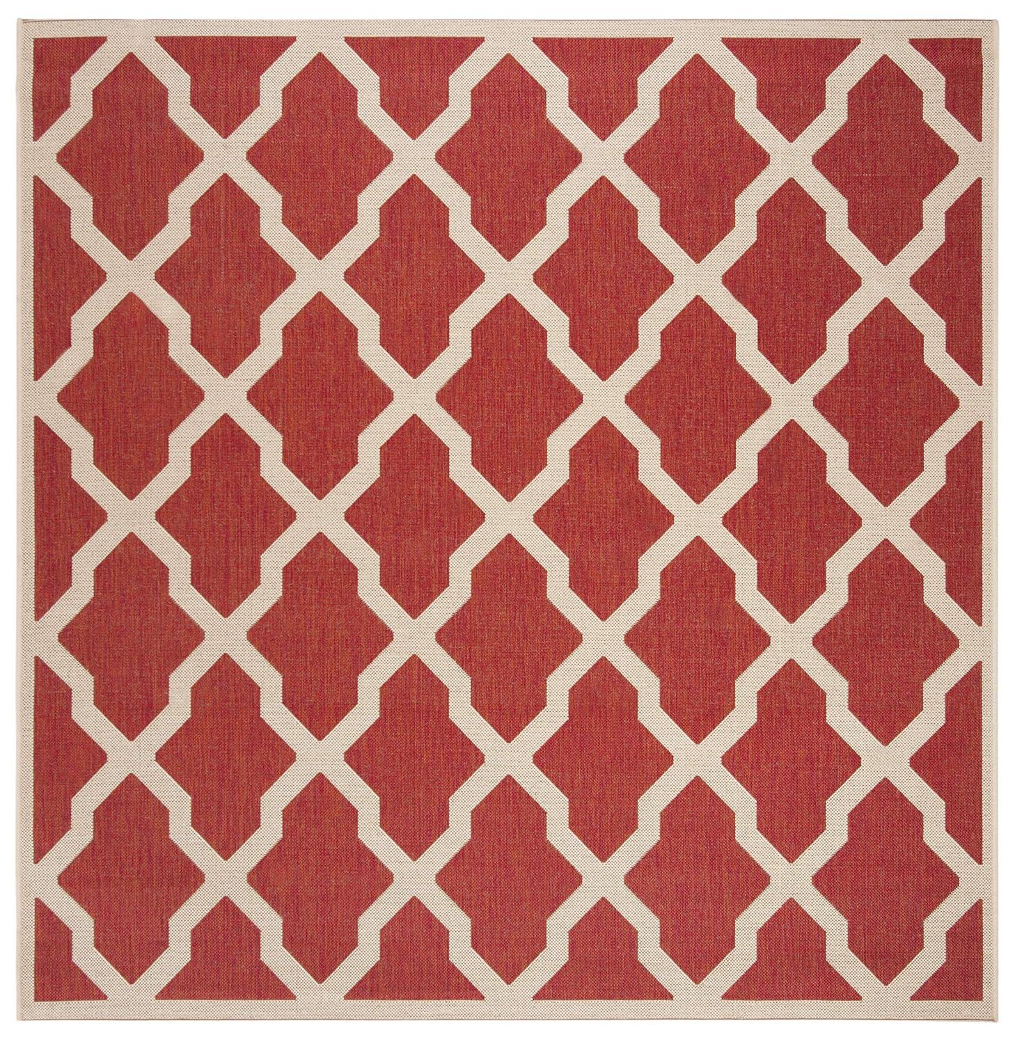 Beach House BHS122 Power Loomed Indoor/Outdoor Area Rug - Red/Creme - 6'7"x6'7" - Safavieh