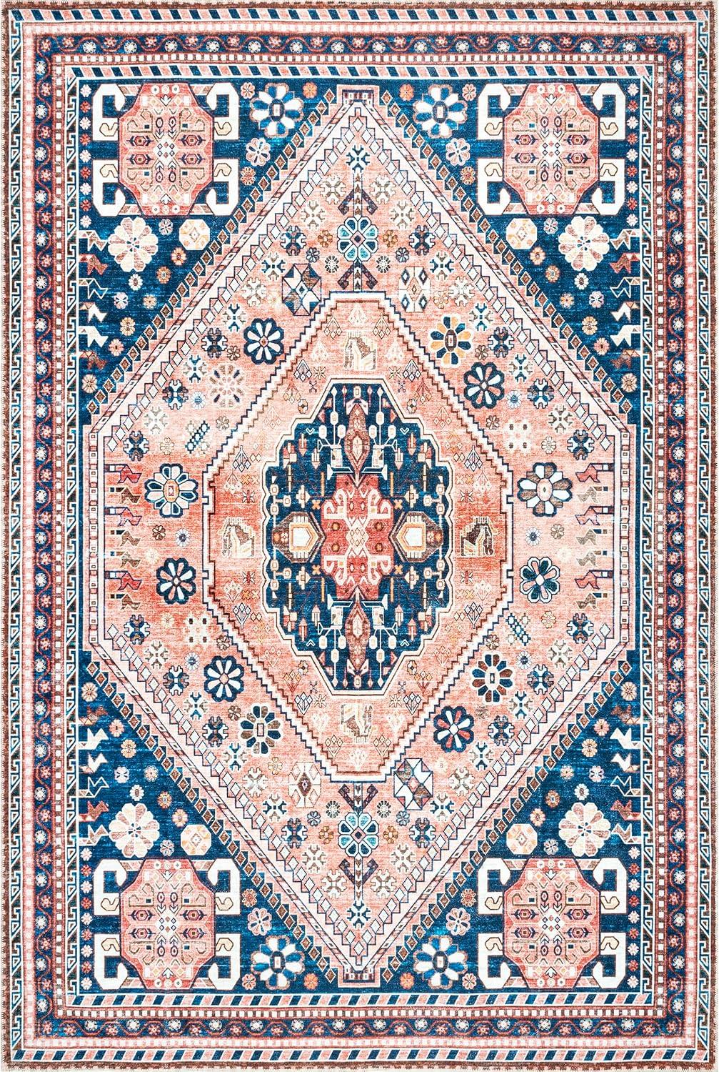 Nuloom Nevaeh Pet Friendly Machine Washable Bohemian Medallion Area Rug, 3' x 5', Dark Blue