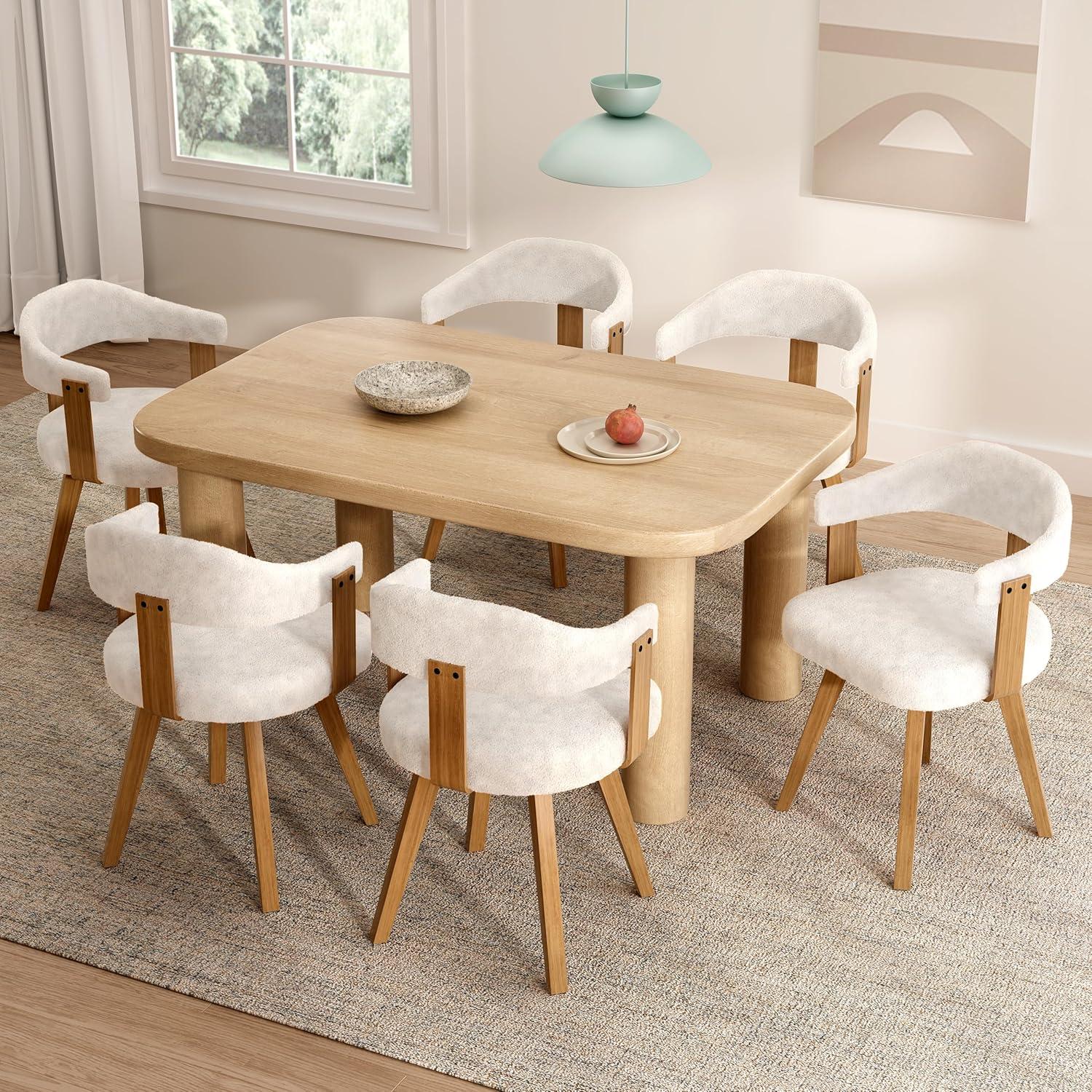 Corrigan Studio® Set Of 4 Swivel Boucle Dining Chairs With Arms And Wood Legs
