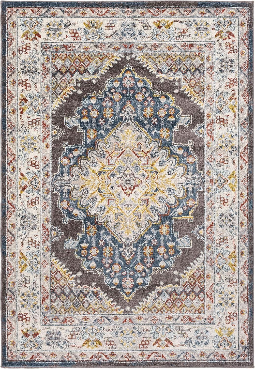 Ankara Dark Brown Synthetic Oriental Medallion Area Rug, 6'7" x 9'