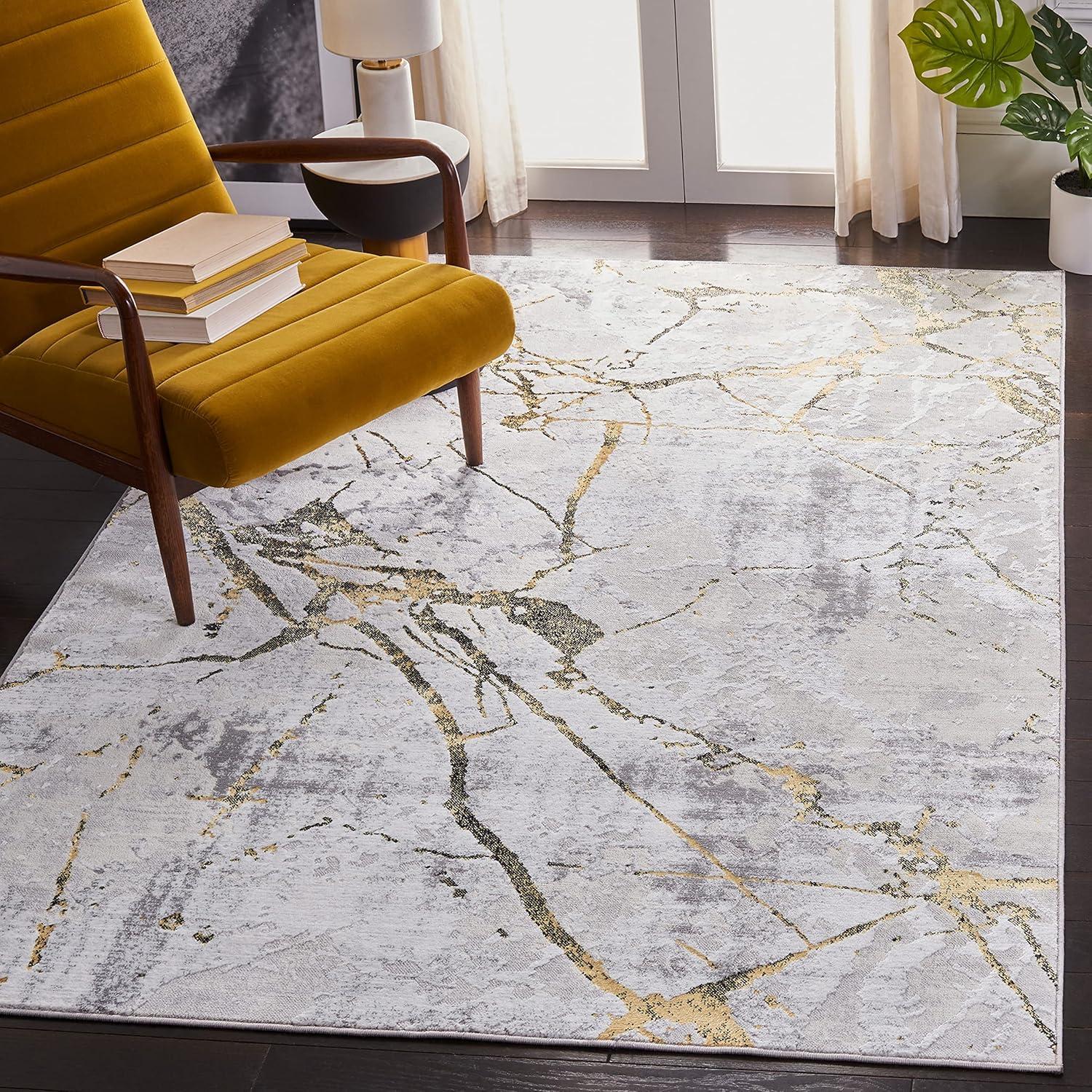 Amelia ALA293 Power Loomed Indoor Area Rug - Grey/Gold - 5'5"x7'7" - Safavieh
