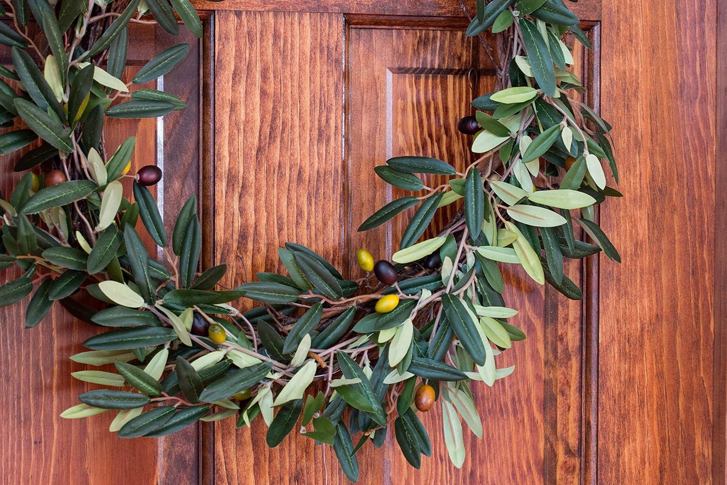 Rustic Elegance 22" Faux Olive Leaf Wreath in Green