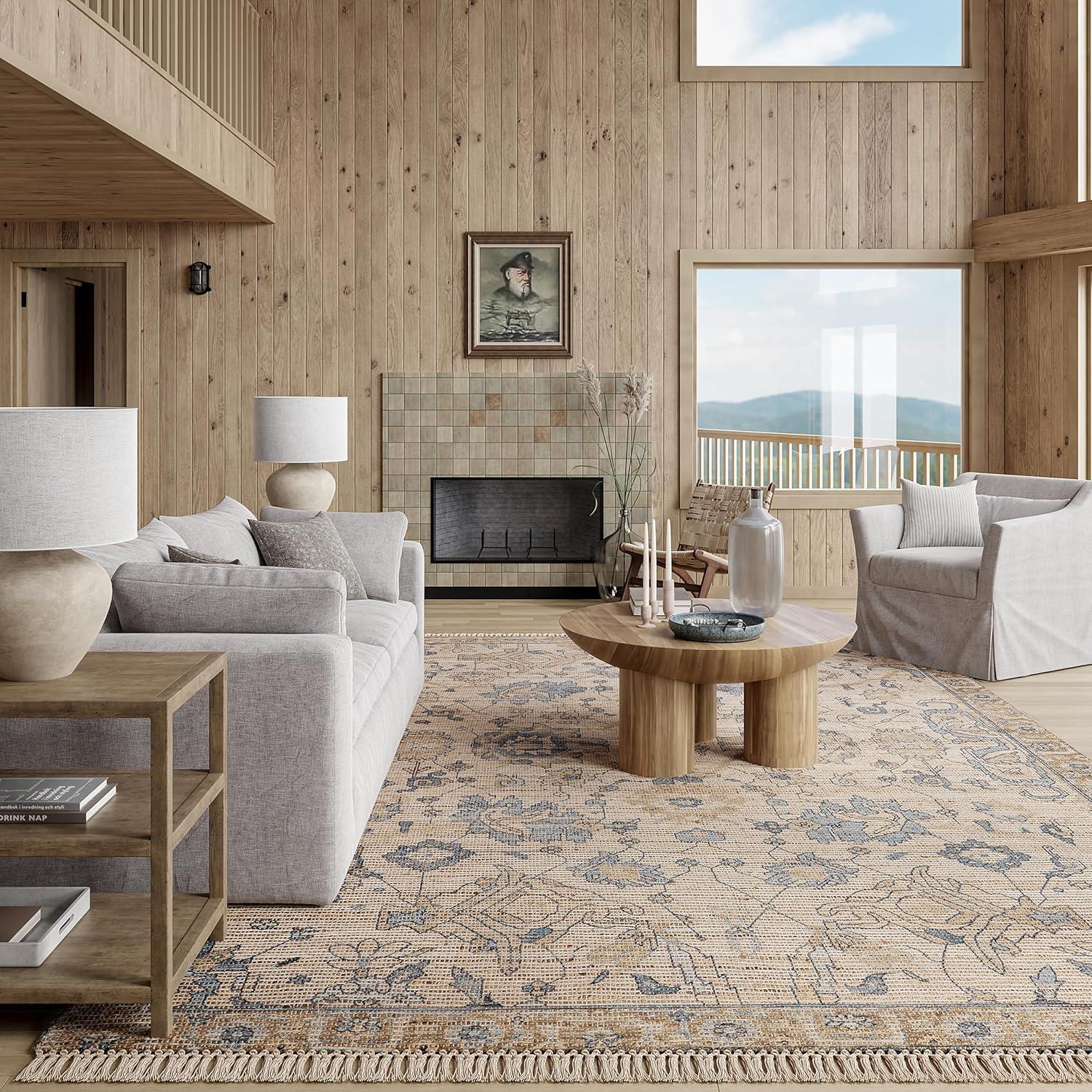 Lauren Liess x Rugs USA - Marigold Vintage Tasseled Area Rug, 6' x 9', Sand