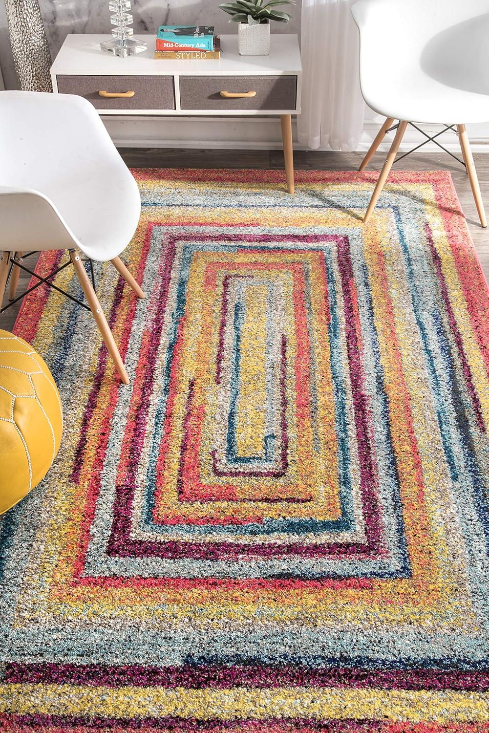 2'6"x10' Hargis Labyrinth Runner Rug Yellow - nuLOOM: Geometric Vintage Indoor Runner, Low Pile, Polypropylene