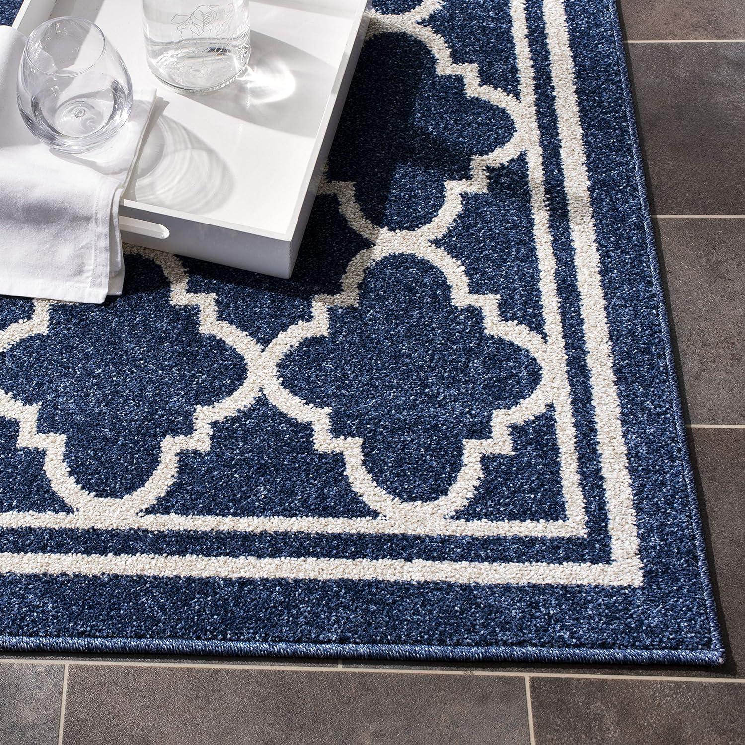 Amherst AMT422 Power Loomed Indoor Runner Rug - Navy/Beige - 2'3"x7' - Safavieh