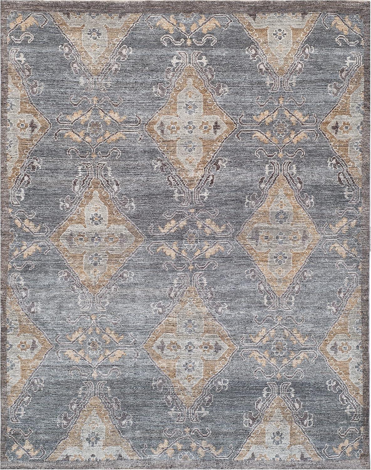 Charcoal and Taupe Hand-Knotted Wool 10' x 14' Area Rug