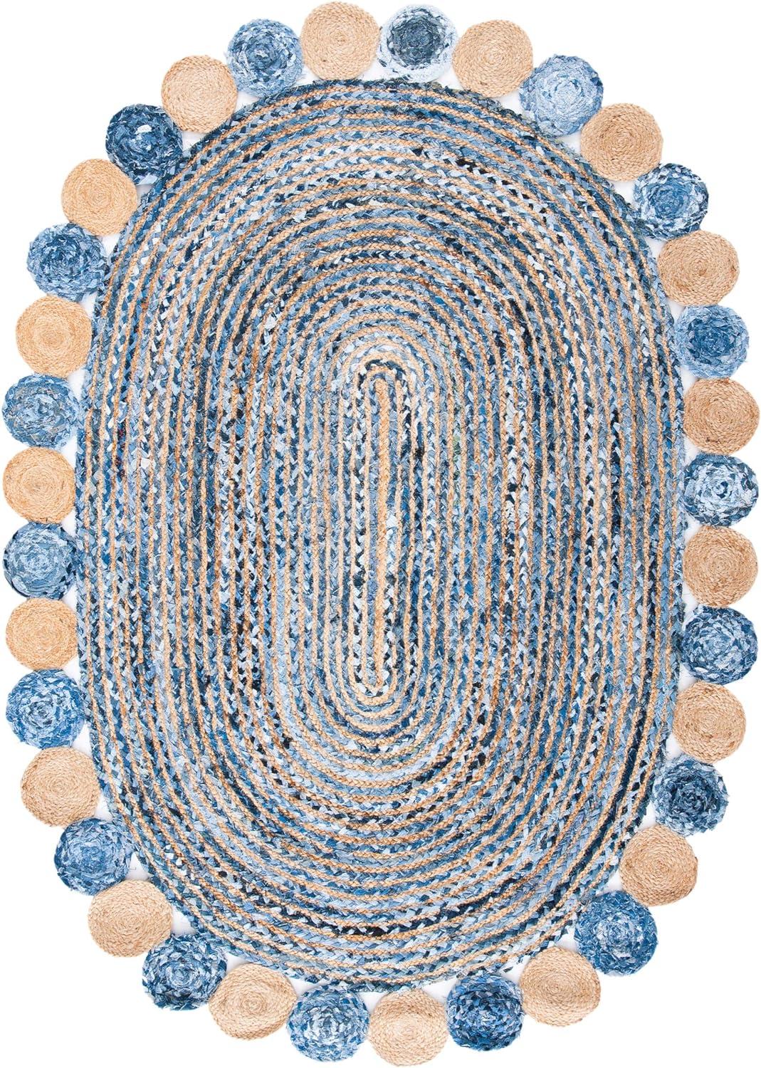 Cape Cod CAP201 Woven Indoor Area Rug - Blue/Beige - 5'x6'6" Oval - Safavieh