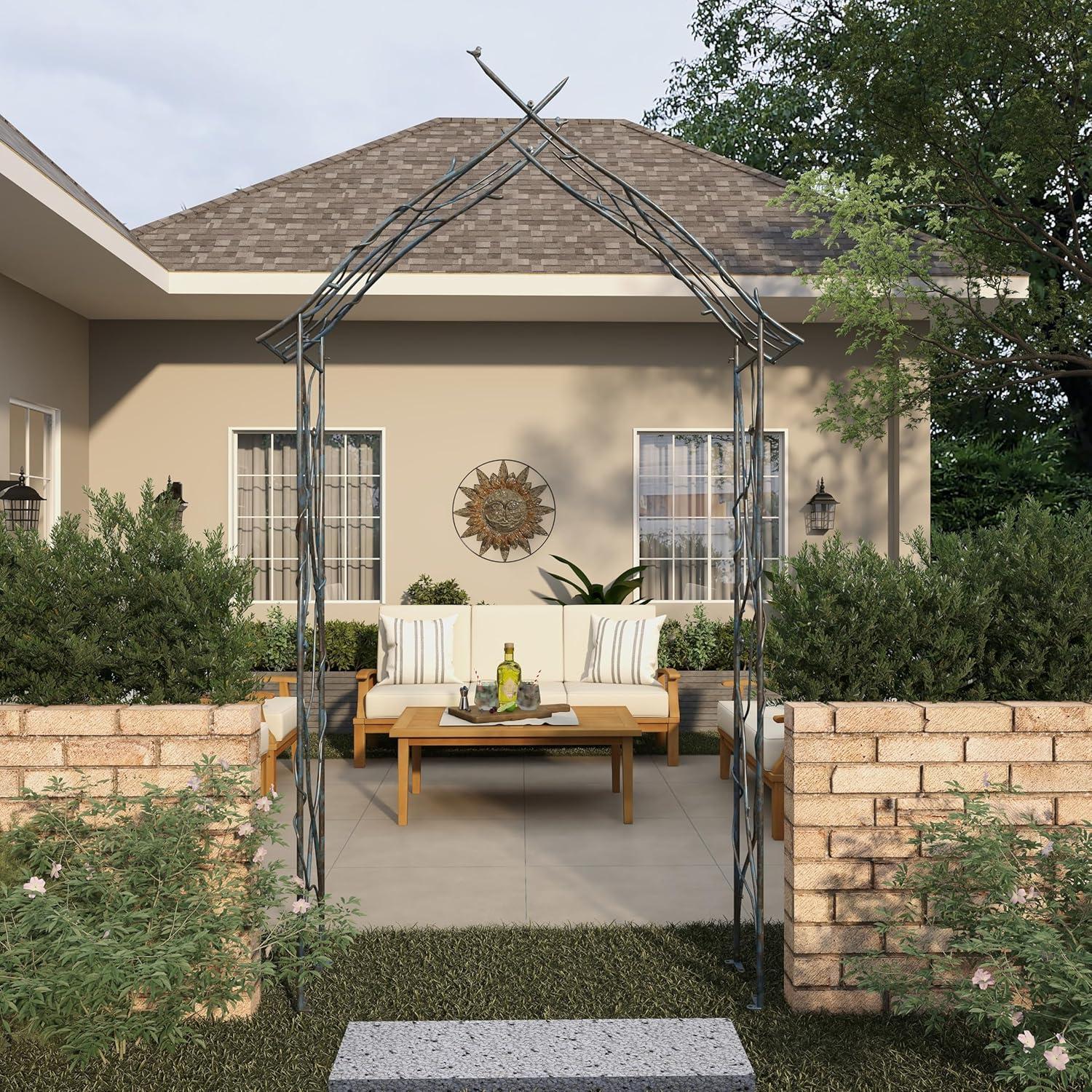 Black Metal Arched Garden Arbor with Sculpted Branches