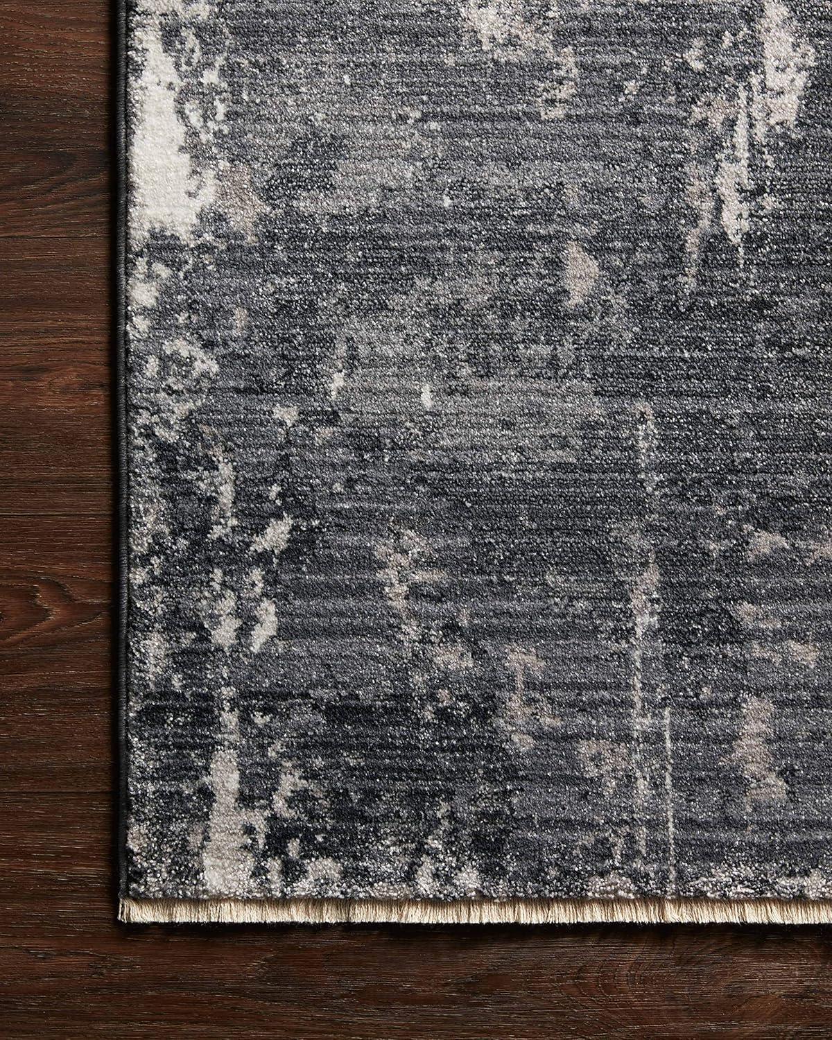 Charcoal and Silver Abstract Rectangular Synthetic Rug