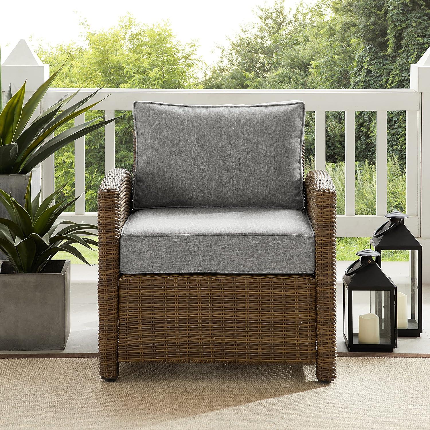 Bradenton Outdoor Wicker Arm Chair - Gray/Weathered Brown - Crosley: Steel Frame, UV-Resistant Patio Accent Chair