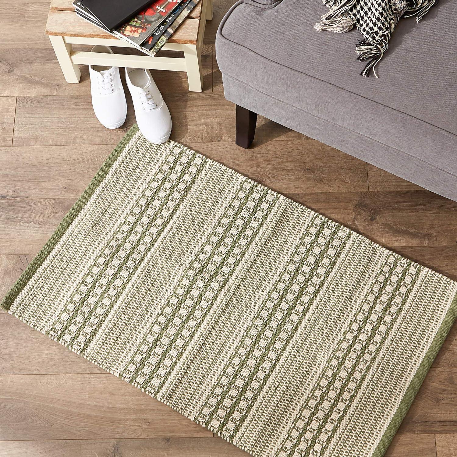 Artichoke Green Dobby Stripe Hand-Loomed Rug 2x3 Ft