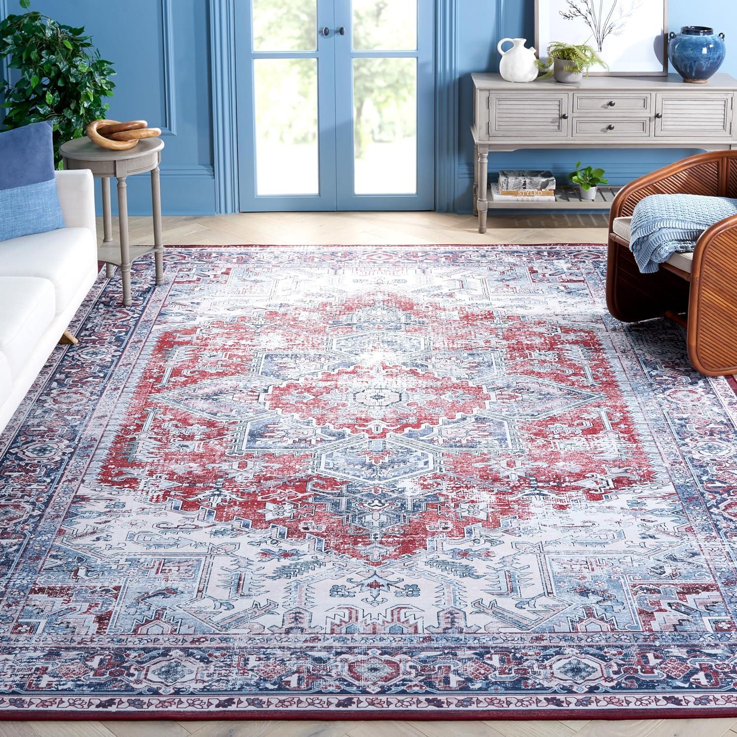 Tucson TSN101 Power Loomed Machine Washable Area Rug - Red/Navy - 8'x10' - Safavieh.