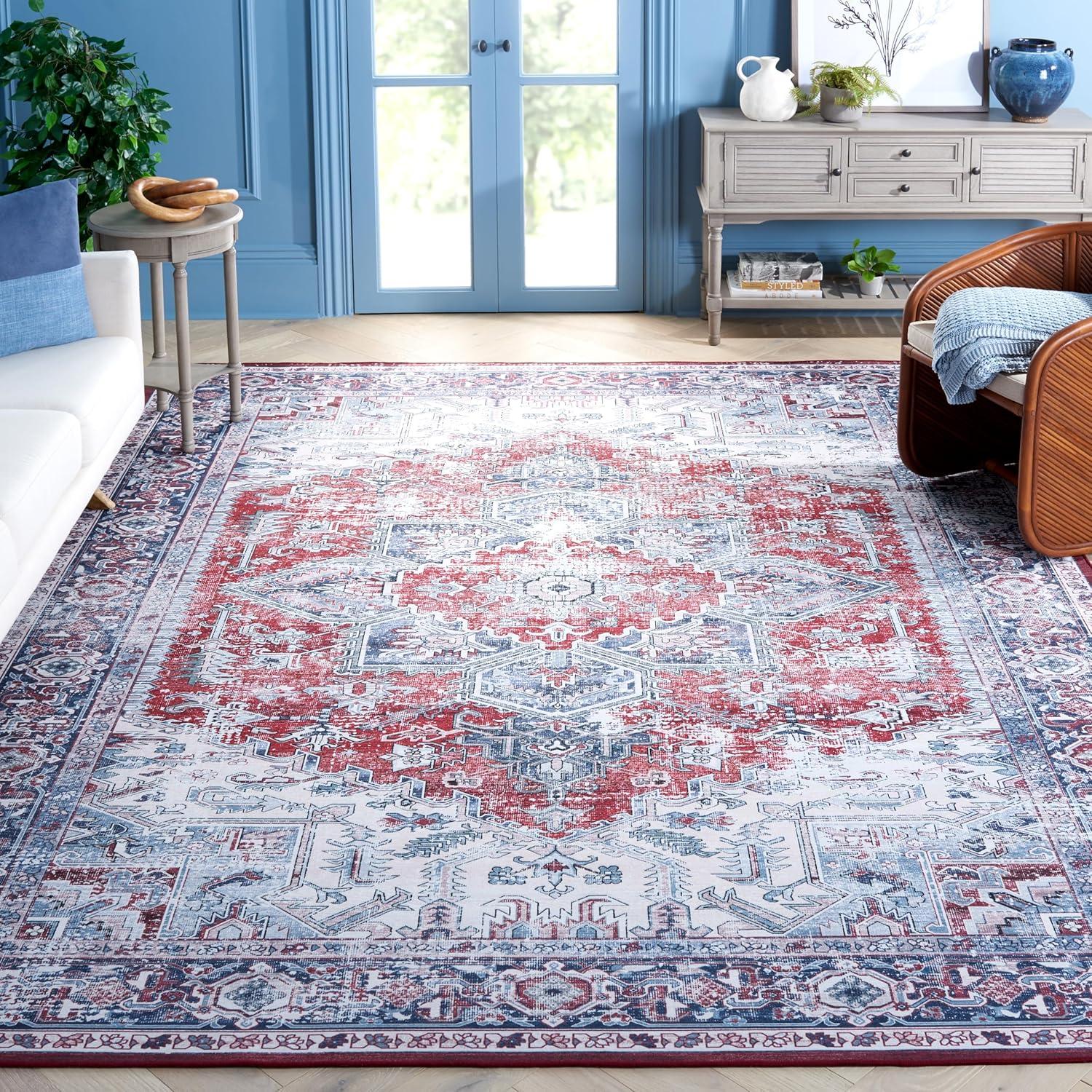 Tucson TSN101 Power Loomed Machine Washable Area Rug - Red/Navy - 8'x10' - Safavieh.