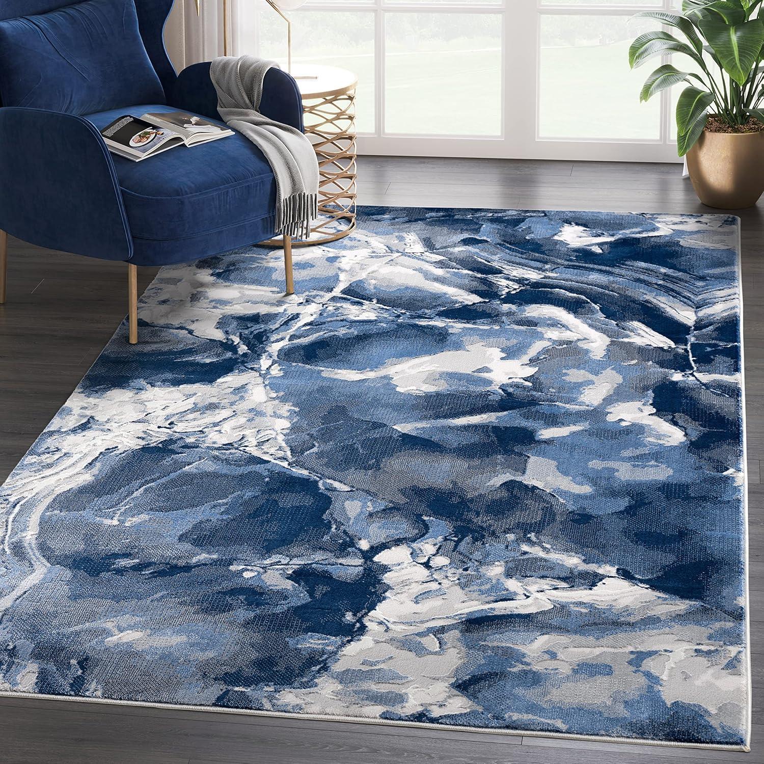 Blue and Gray Marble Design 6' x 9' Synthetic Area Rug