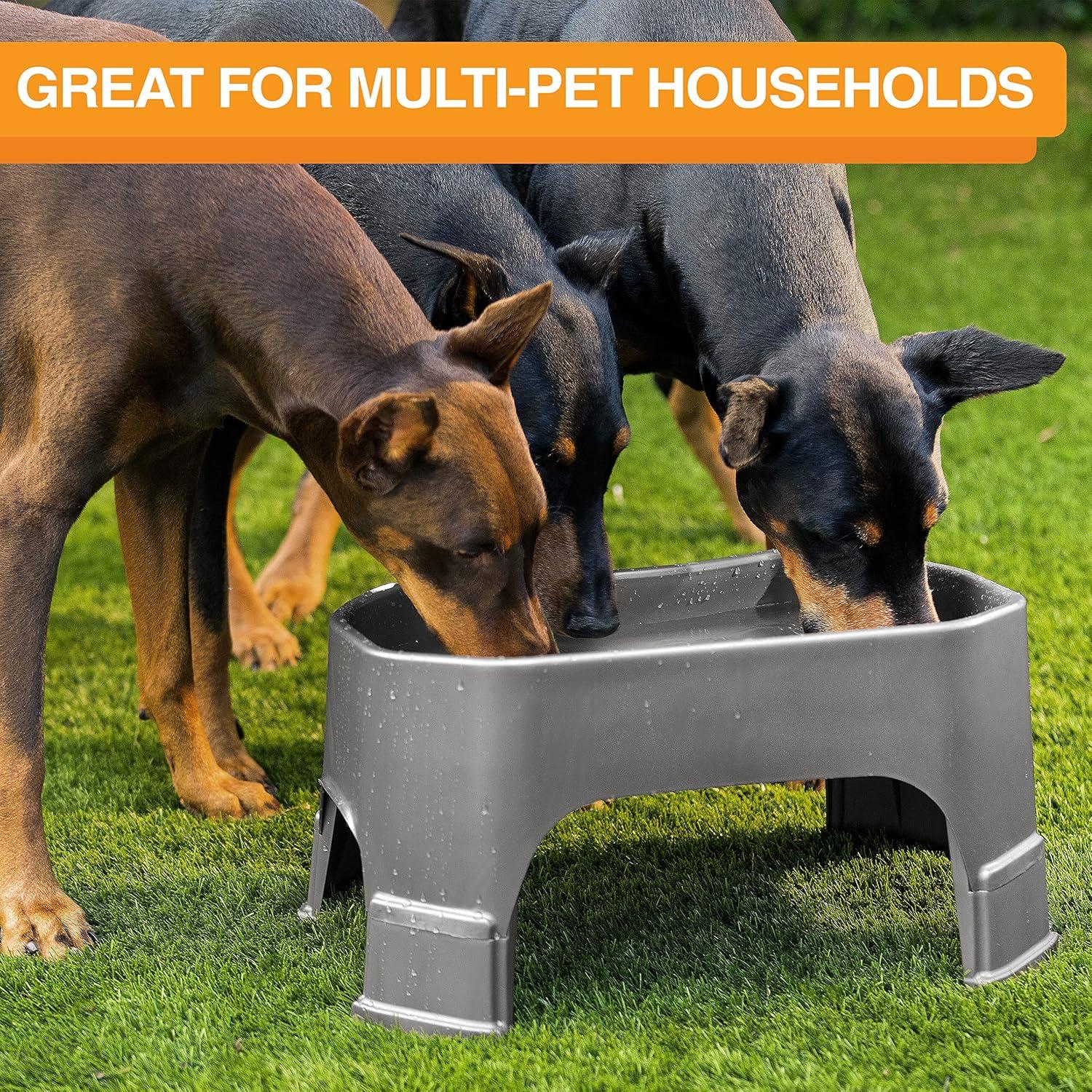 Neater Pets Big Bowl with Leg Extensions for Dogs - Raised for Feeding Comfort - Extra Large Plastic Trough Style Food or Water Bowl for Use Indoors or Outdoors, Gunmetal, 1.25 Gallon (160 Oz.)