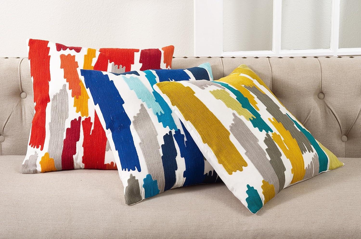 20"x20" Embroidered Brushstroke Design Throw Pillow Lime Haze - Saro Lifestyle: Contemporary Cotton Decor with Duck Down & Polyester Fill
