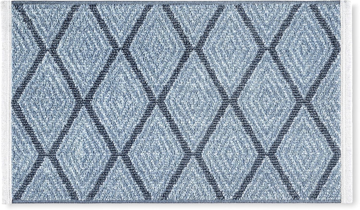 Town & Country Everyday Rein Solid Diamond Everwash Non-Slip Backing Washable Area Rug Blue