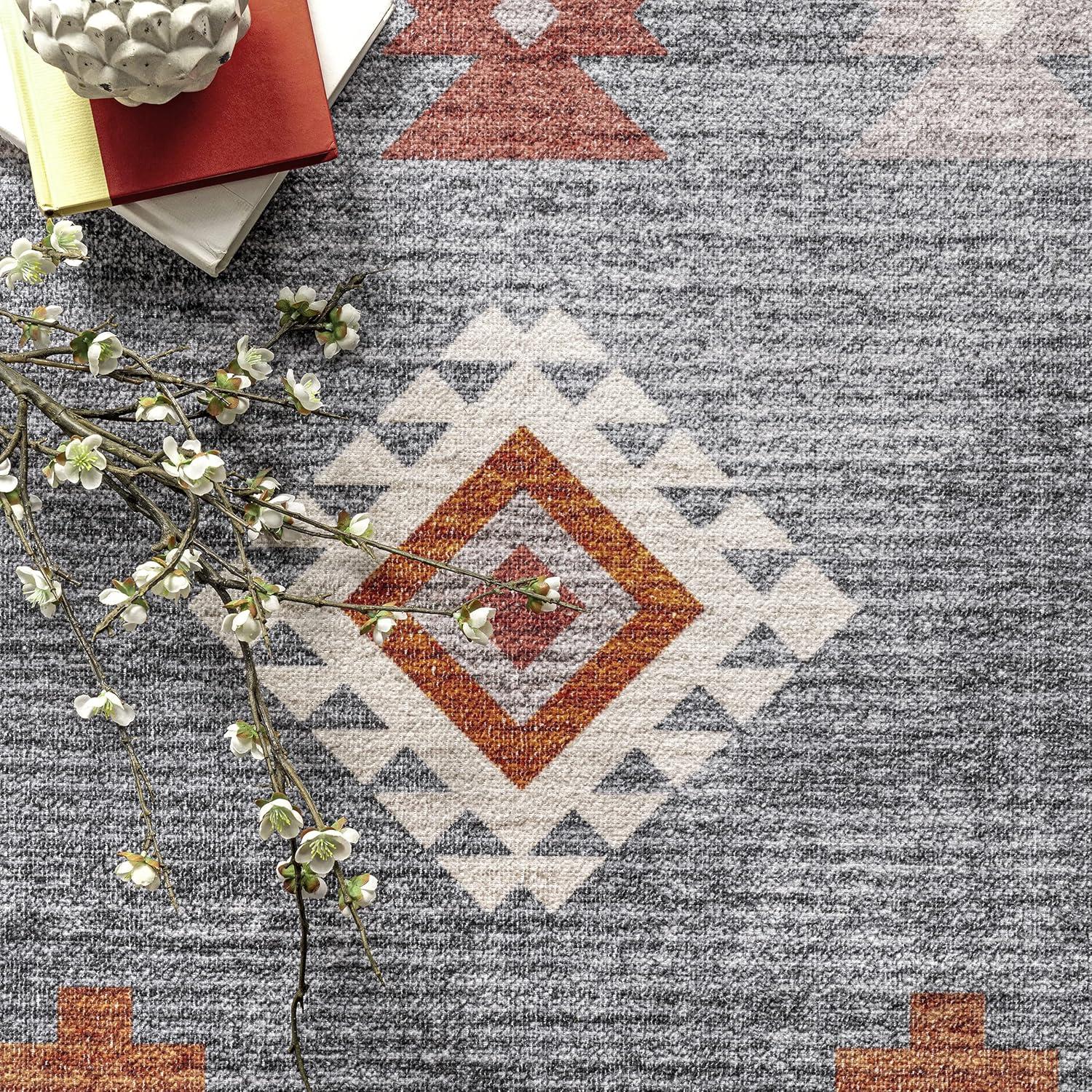 nuLOOM Jayde Machine Washable Southwestern Diamond Area Rug, 4' x 6', Grey