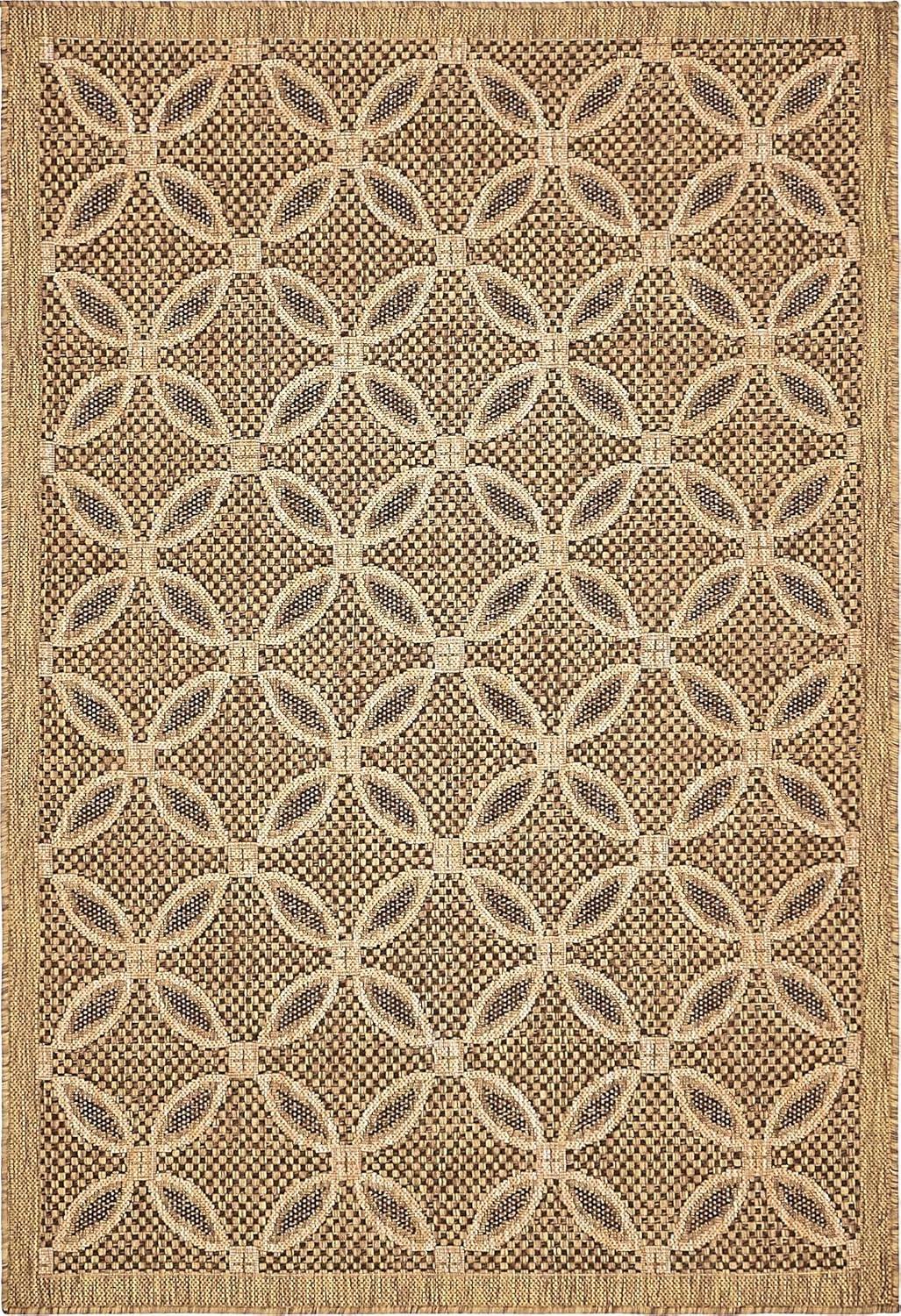 Light Brown and Beige Rectangular Outdoor Synthetic Rug