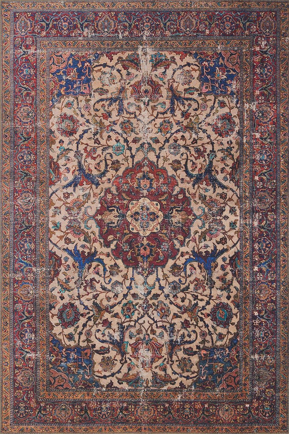 Sand and Multicolor Hand-Knotted Floral Accent Rug