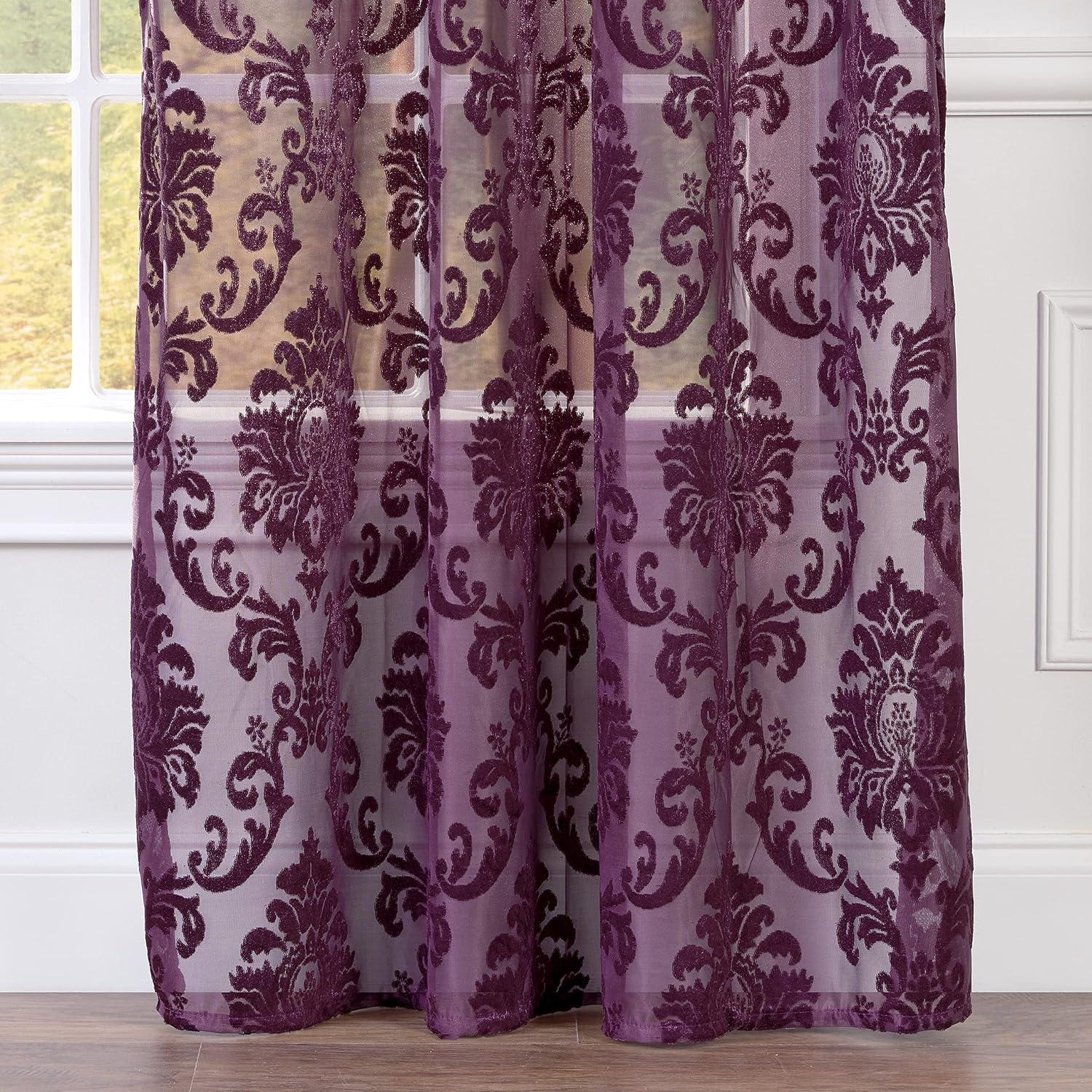 Chanasya 2pk Devore Damask Sheer Grommet Window Curtain Panels - Set of 2 - 52 x 108 Inches Long - Aubergine