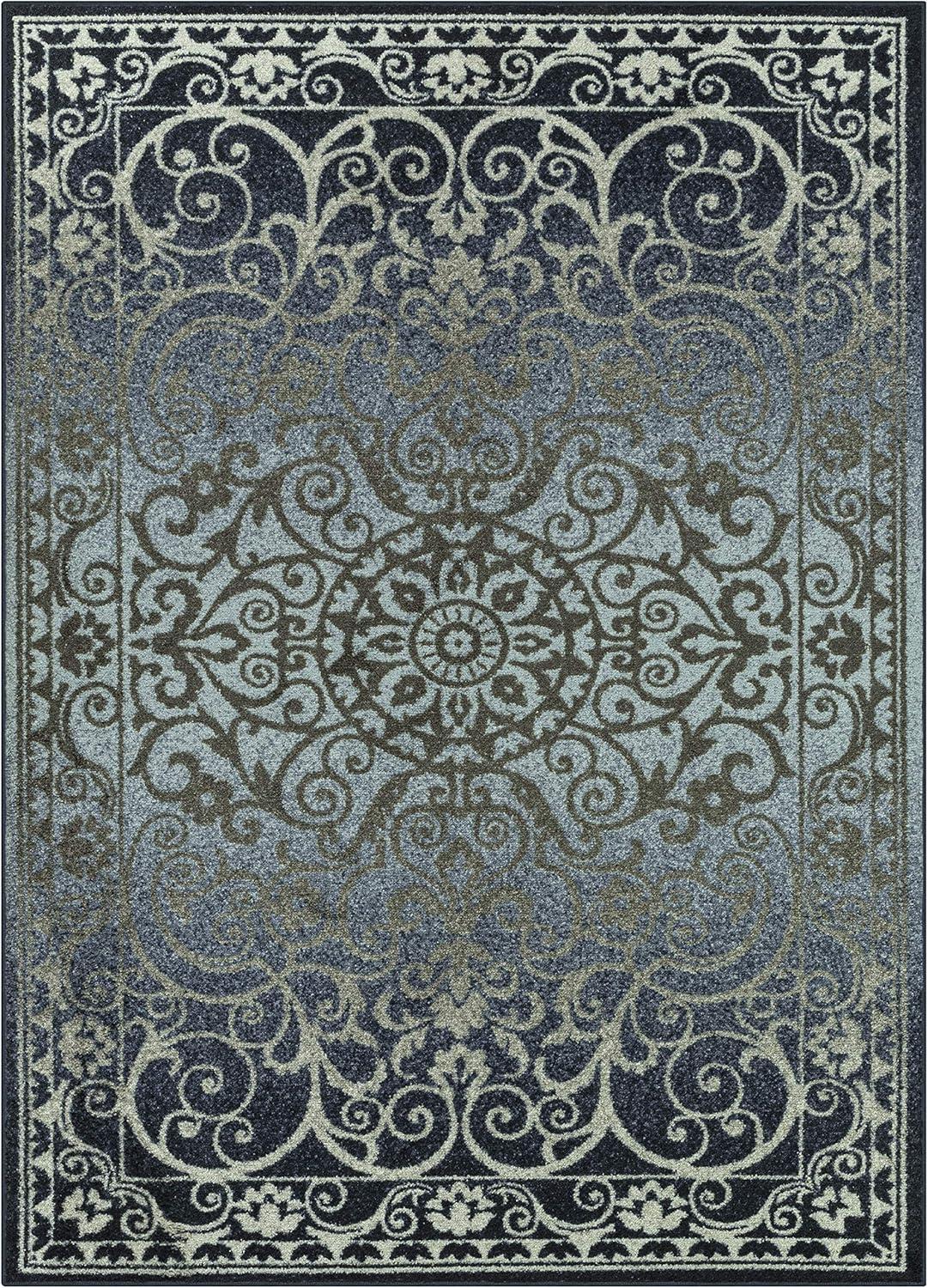 Maples Rugs Pelham Medallion Living Room Area Rug for Indoor, 5' x 7', Navy/Gray