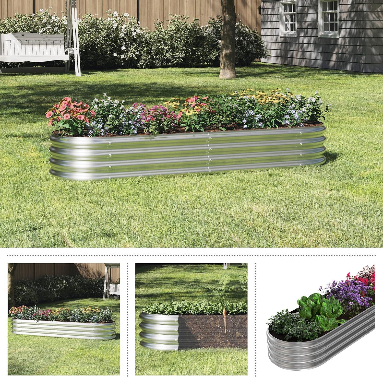 Galvanized Raised Garden Bed - 82x35x11in Planter Box with Open Bottom and Anti-Rust Coating - Easy-to-Assemble Elevated Flower Bed by Home-Complete