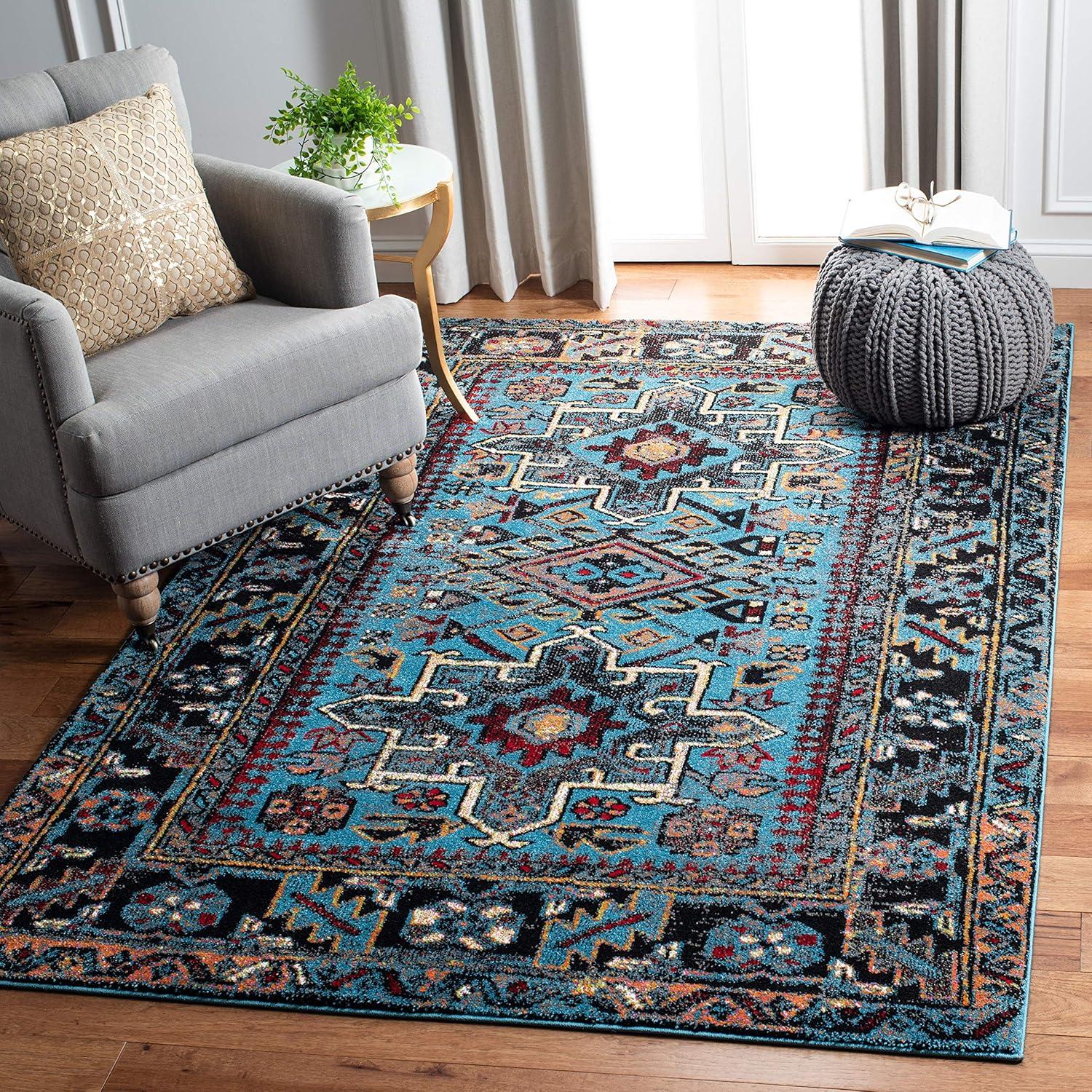 Vintage Hamadan VTH211 Power Loomed Indoor Area Rug - Light Blue/Black - 6'7"x9' - Safavieh
