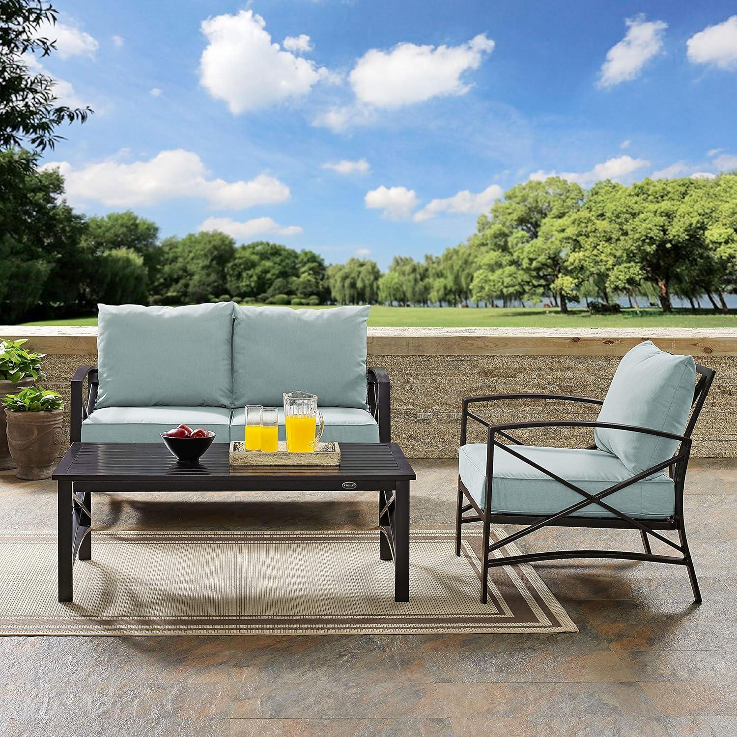 Crosley 3pc Kaplan Steel Outdoor Seating Furniture Set with Loveseat, Chair & Coffee Table