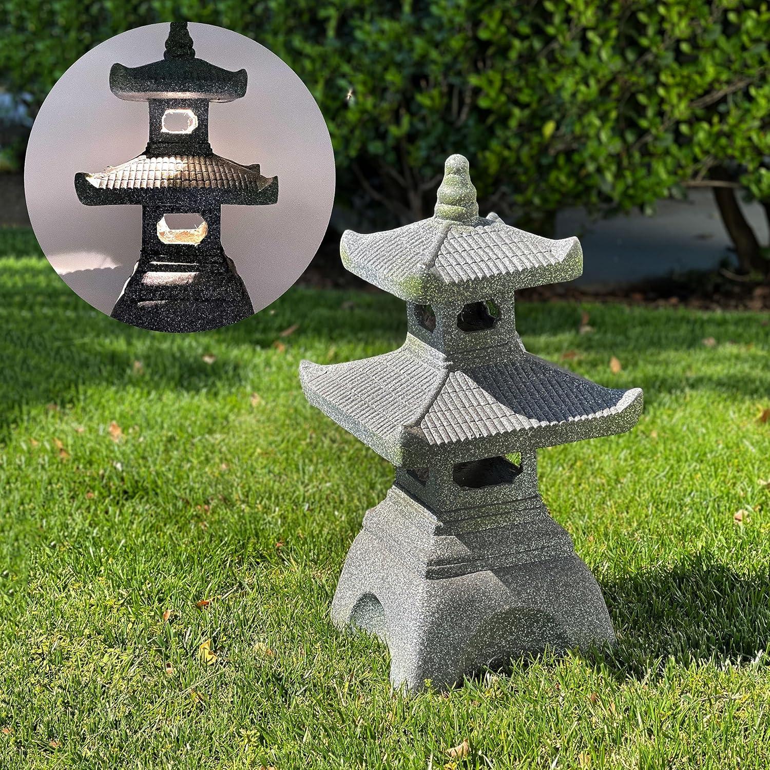 26" Gray Resin Pagoda Garden Lantern with Solar Light