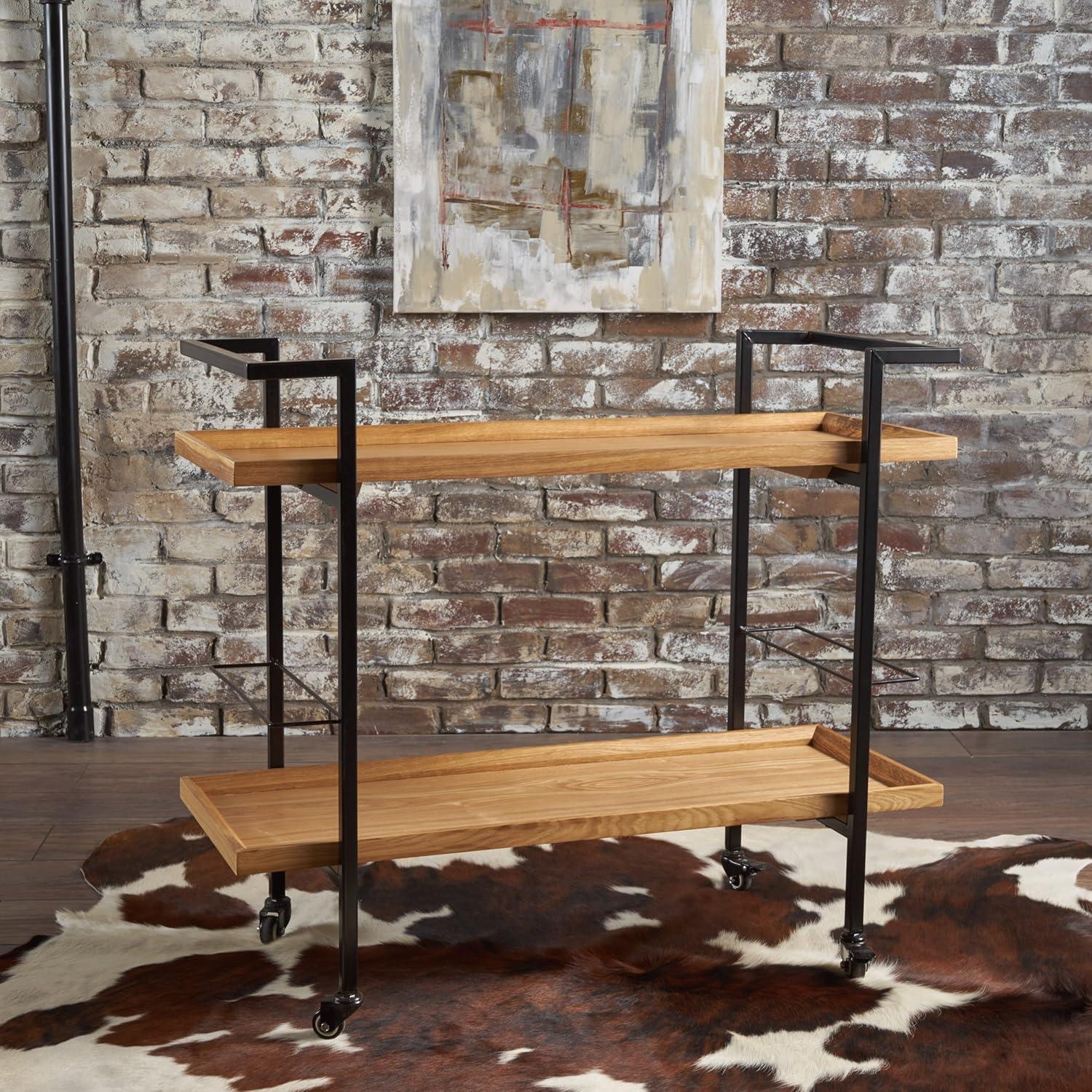 Gerard Natural Wood and Iron Industrial Bar Cart with Storage