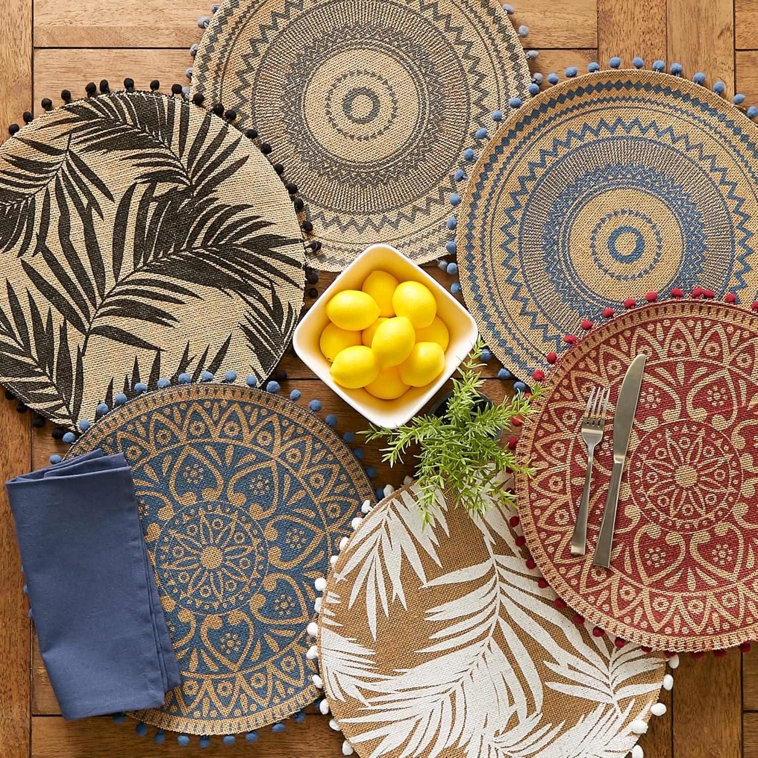 Black Fern Print On Natural Round Jute Placemat (Set of 6)