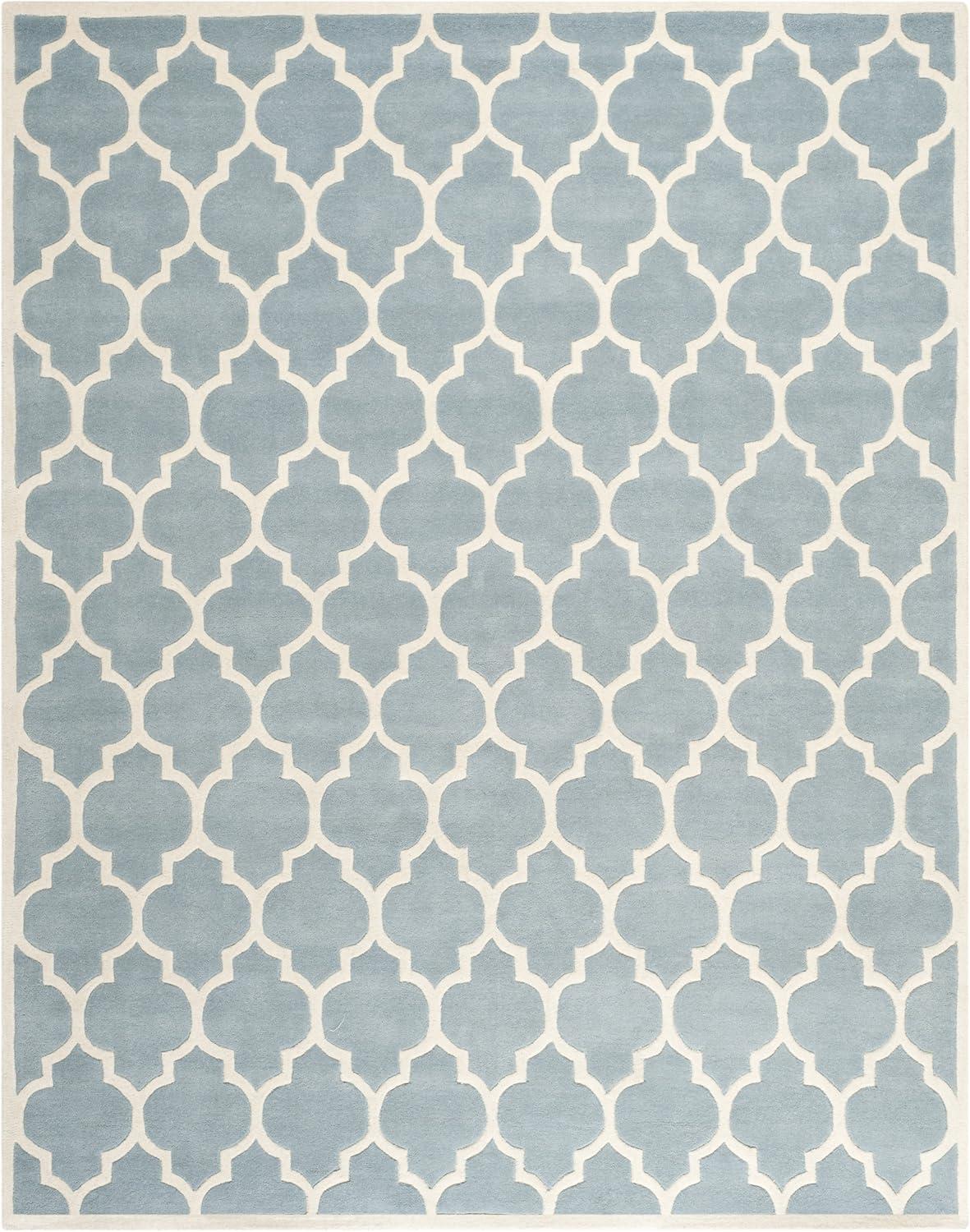 SAFAVIEH Chatham Freddy Geometric Wool Area Rug, Blue/Ivory, 8'9" x 12'