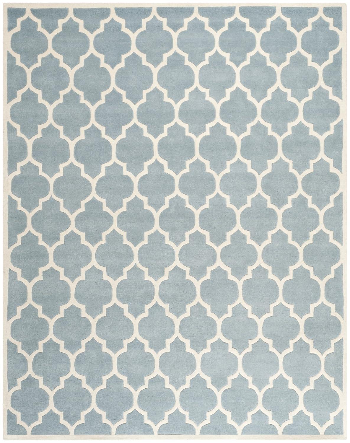 SAFAVIEH Chatham Freddy Geometric Wool Area Rug, Blue/Ivory, 8'9" x 12'