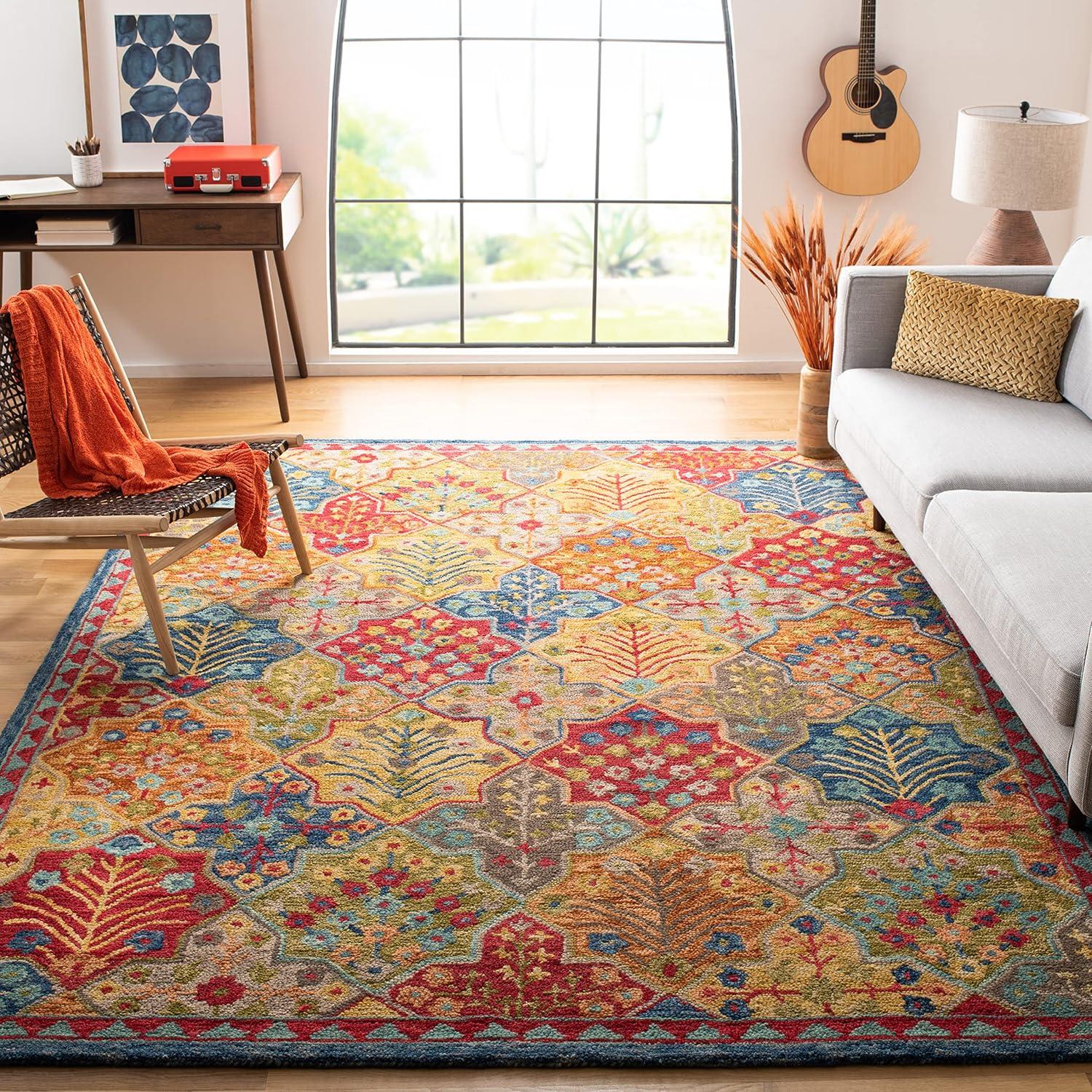 Aspen APN514 Hand Tufted Area Rug - Blue/Orange - 9'x9' - Safavieh.