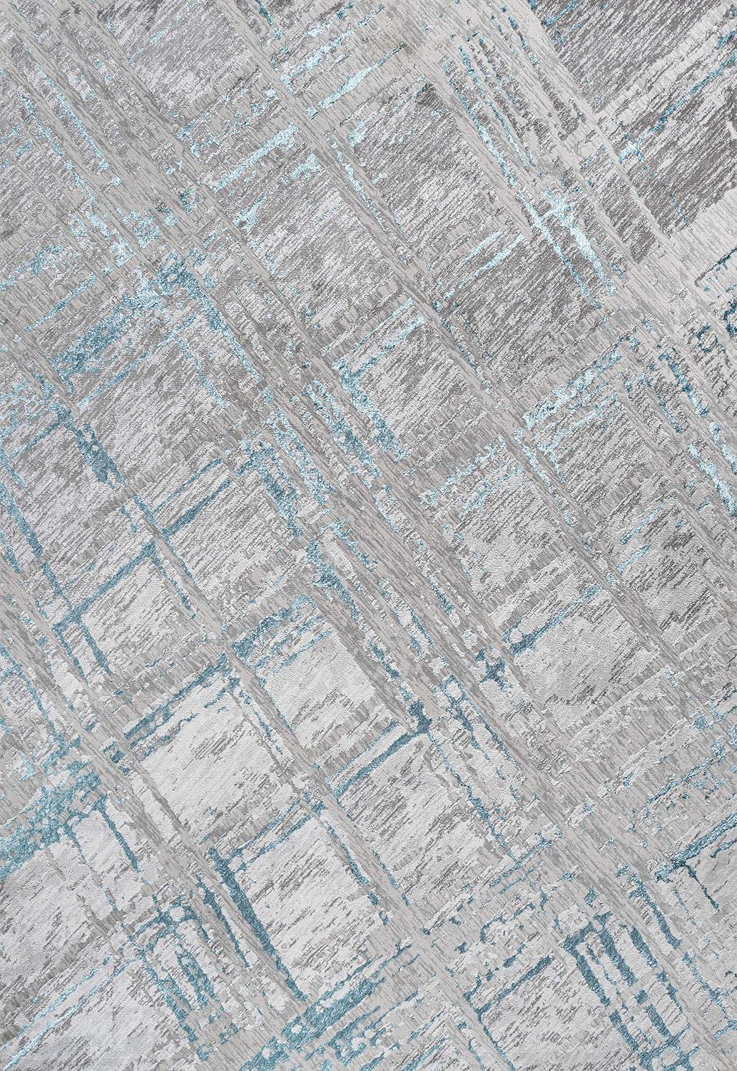 Modern Abstract Gray and Turquoise 8' x 10' Synthetic Area Rug