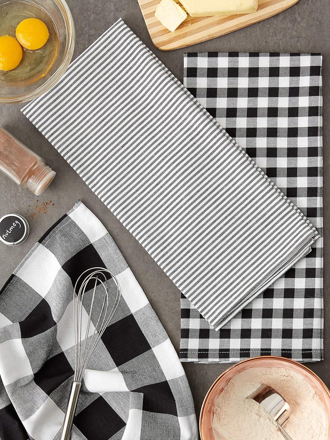 Black and White Cotton Gingham Check Dishtowel Set