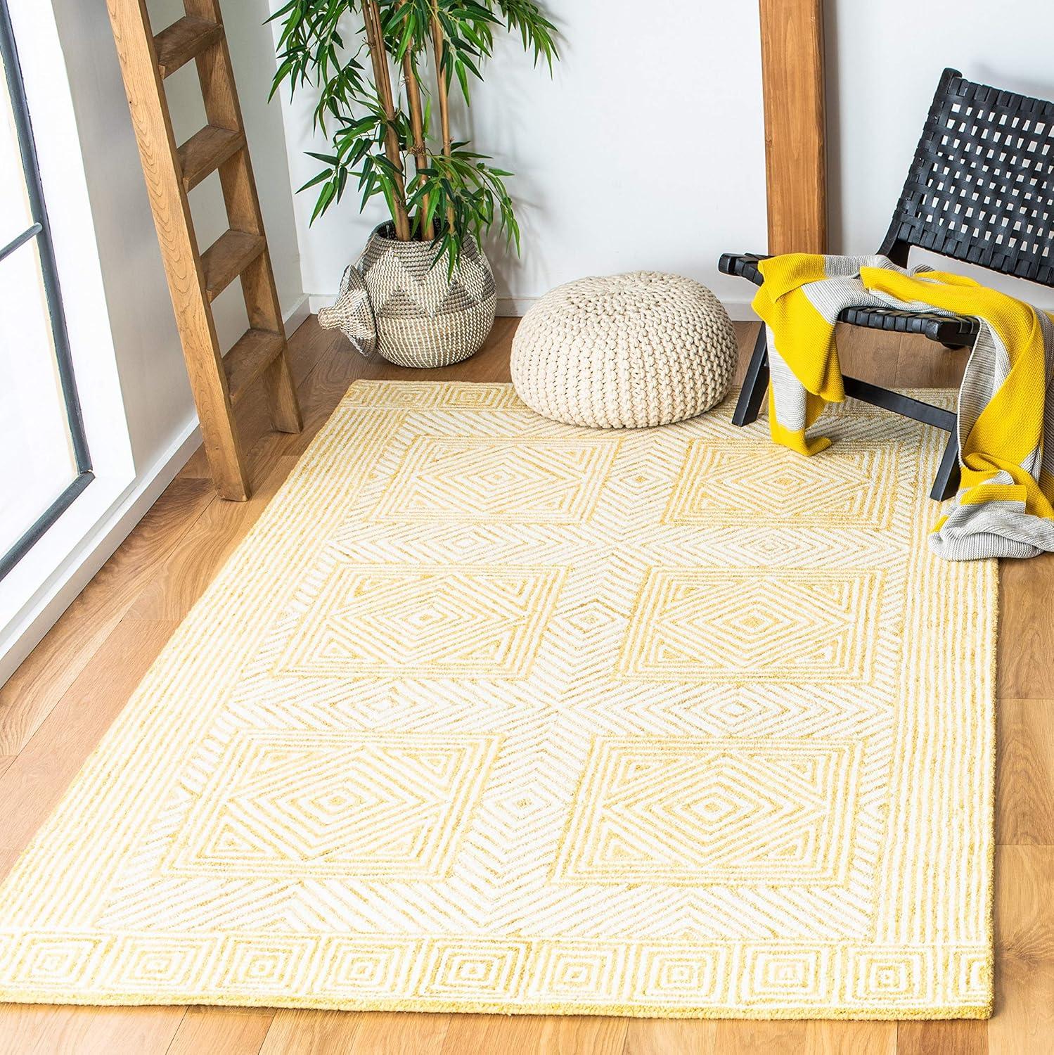 Ivory and Yellow Hand-Tufted Wool Area Rug 3' x 5'