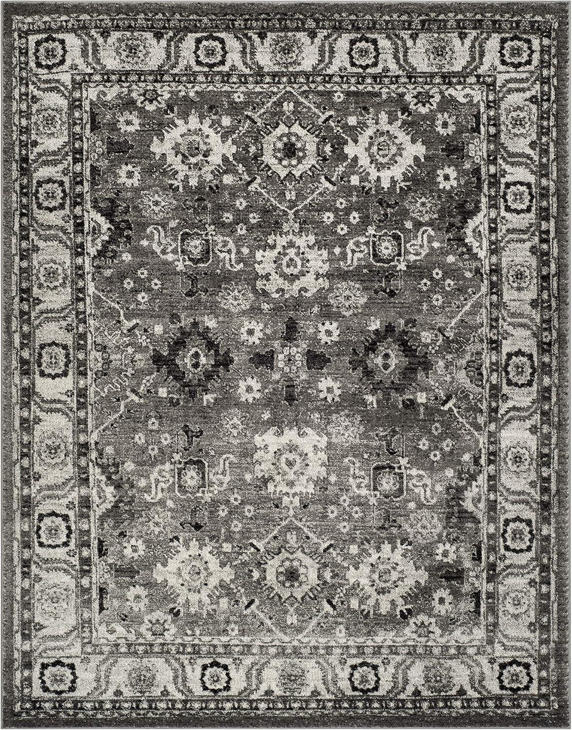 Elegant Gray & Black Floral Synthetic 9' x 12' Area Rug