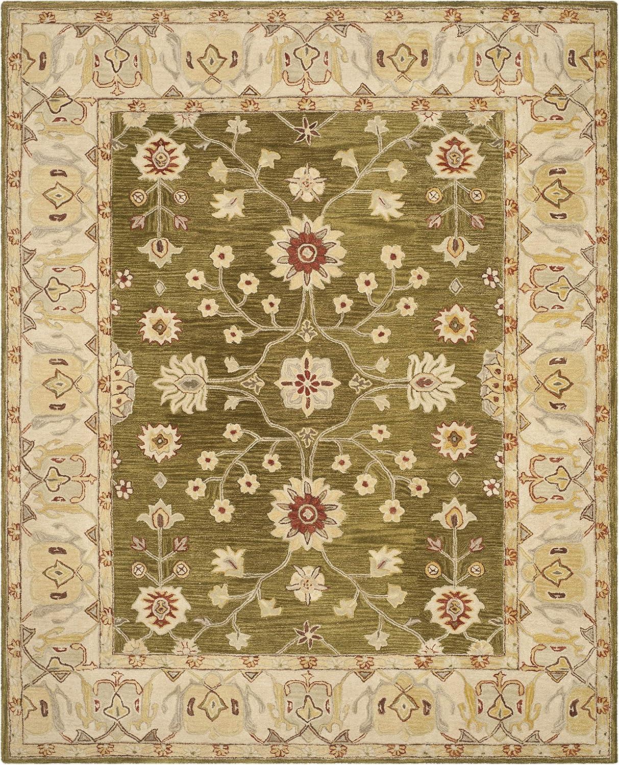 SAFAVIEH Anatolia Sandy Traditional Wool Area Rug, Moss/Ivory, 9' x 12'